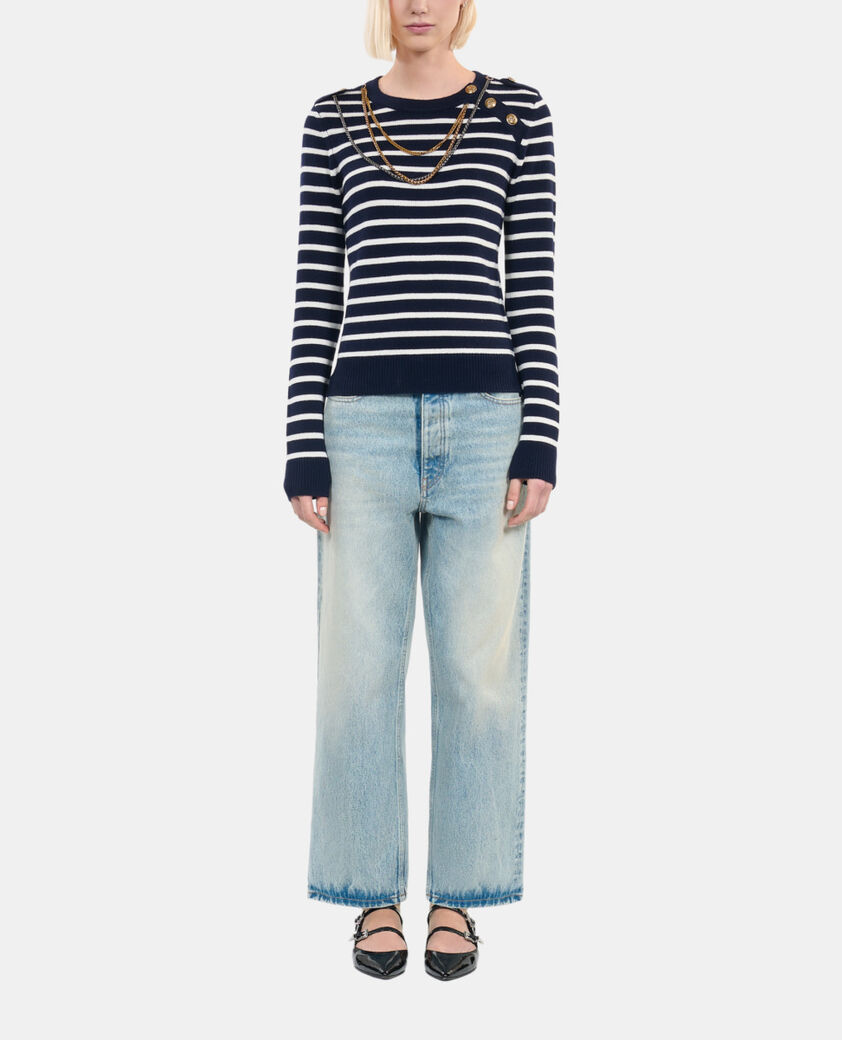 The Kooples FEMME WHITE / BLUE pull en laine à rayures