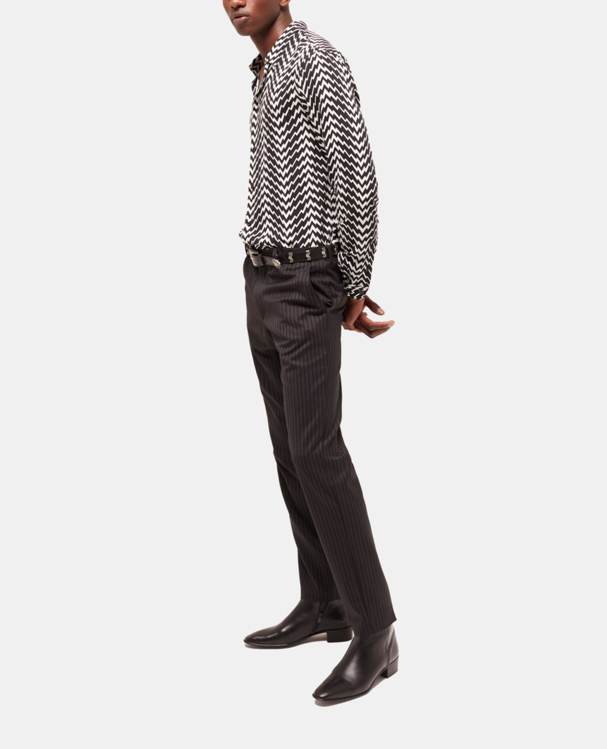 Printed classic-collar shirt, BLACK WHITE, hi-res image number null