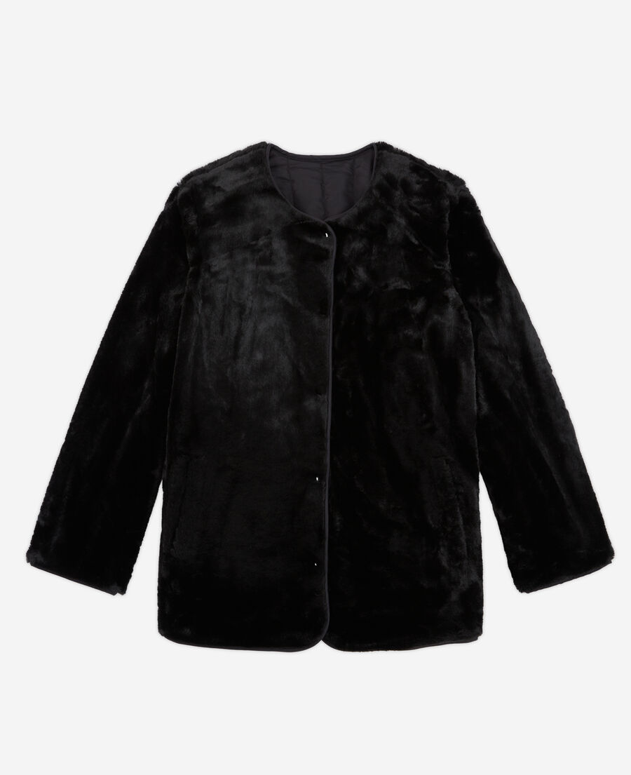 blouson réversible en fausse fourrure noir