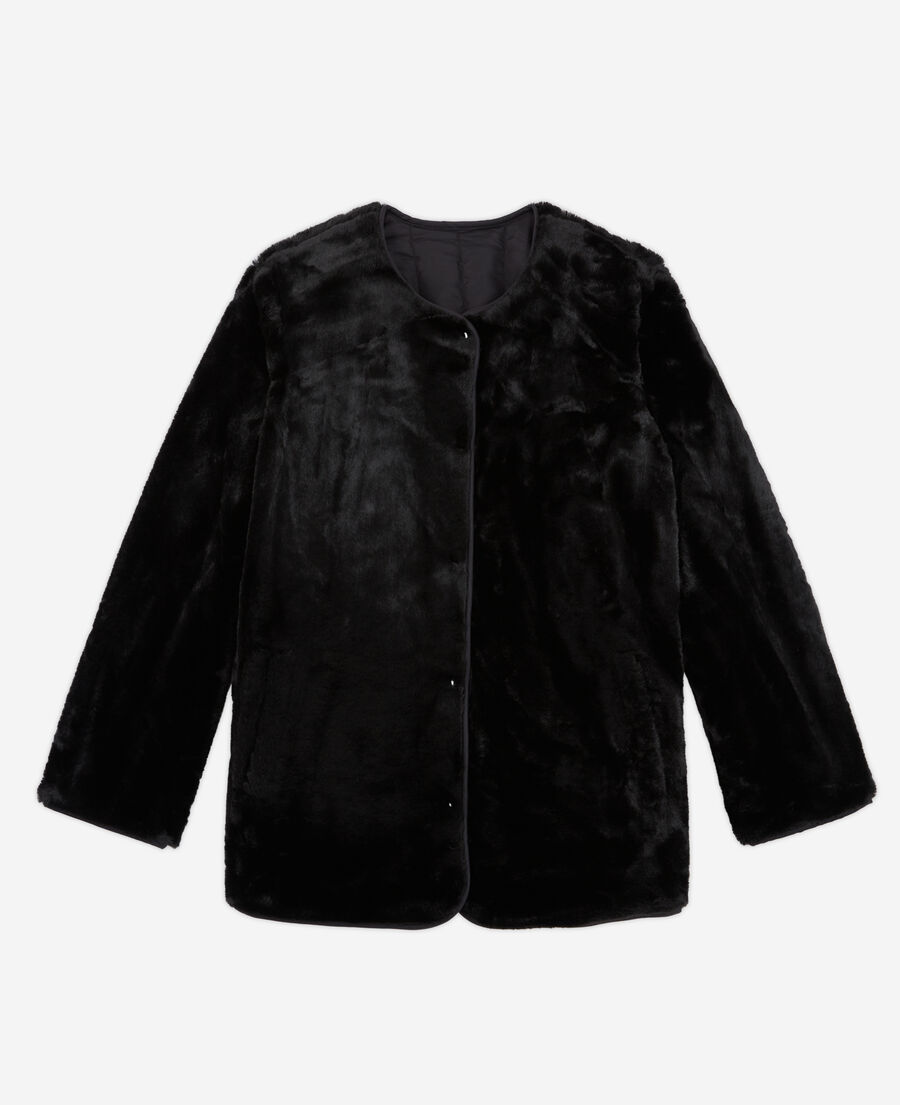 black reversible faux fur jacket