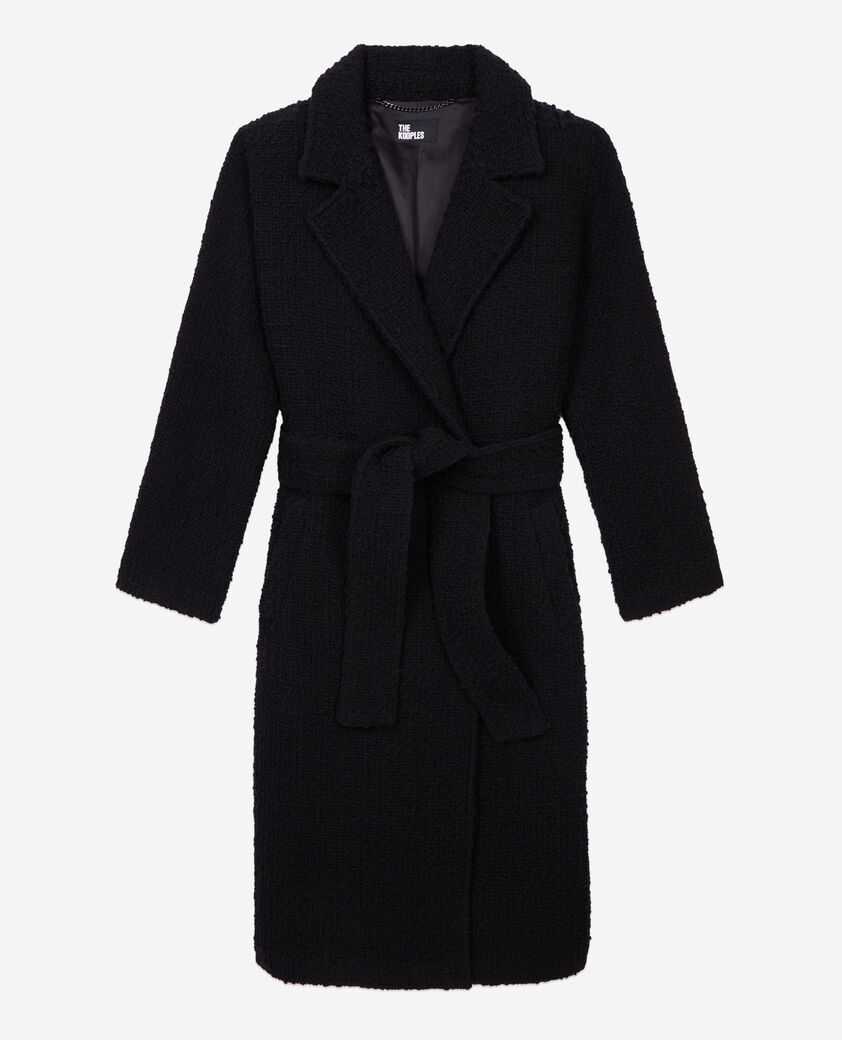 The Kooples WOMEN BLACK long black tweed coat