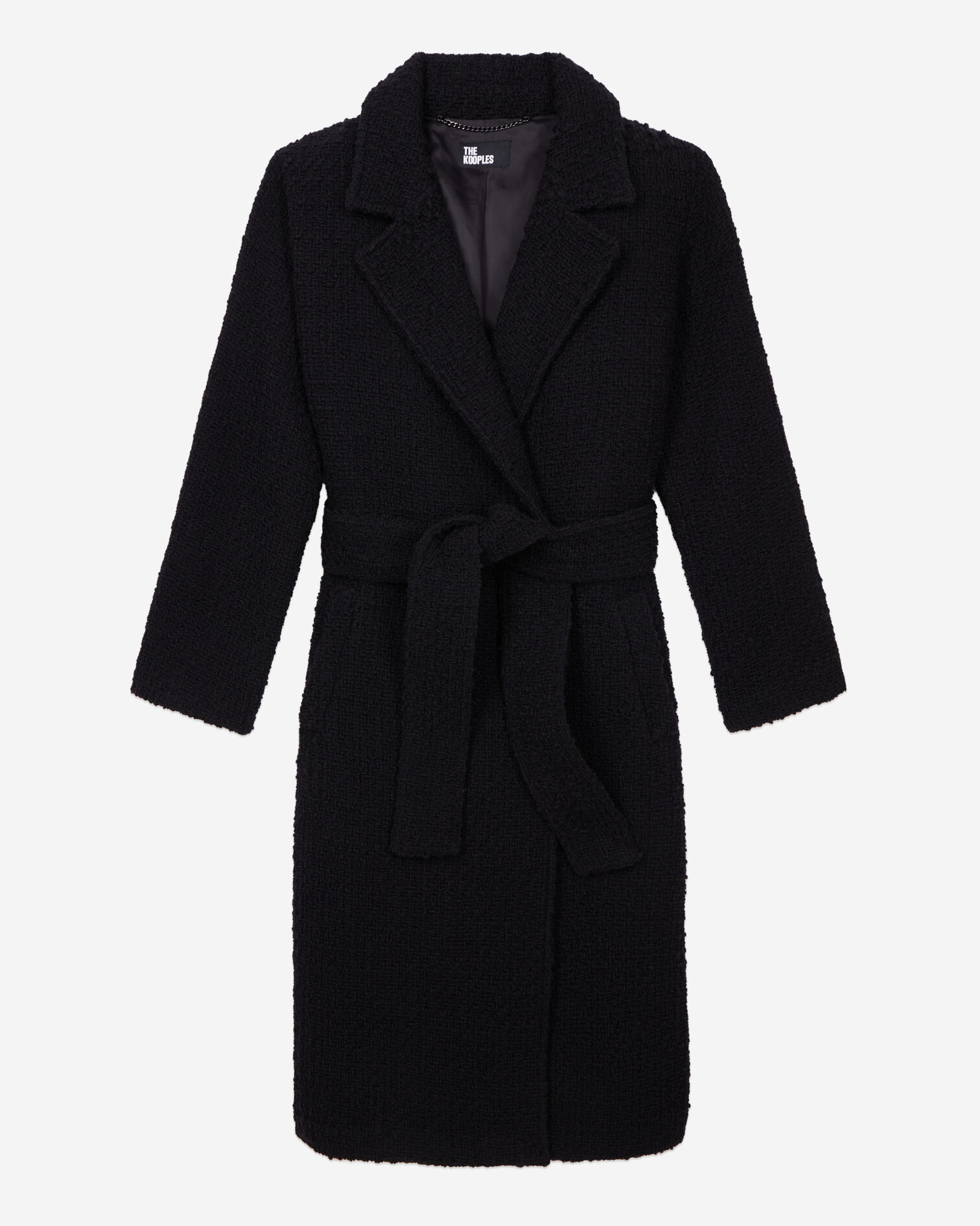 Manteau long noir en tweed, BLACK, hi-res image number null