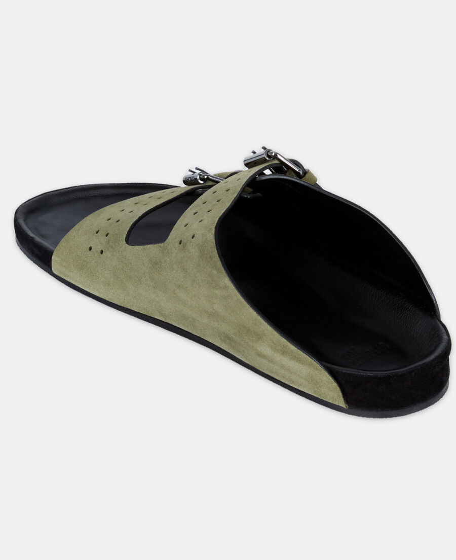 khaki leather sandals