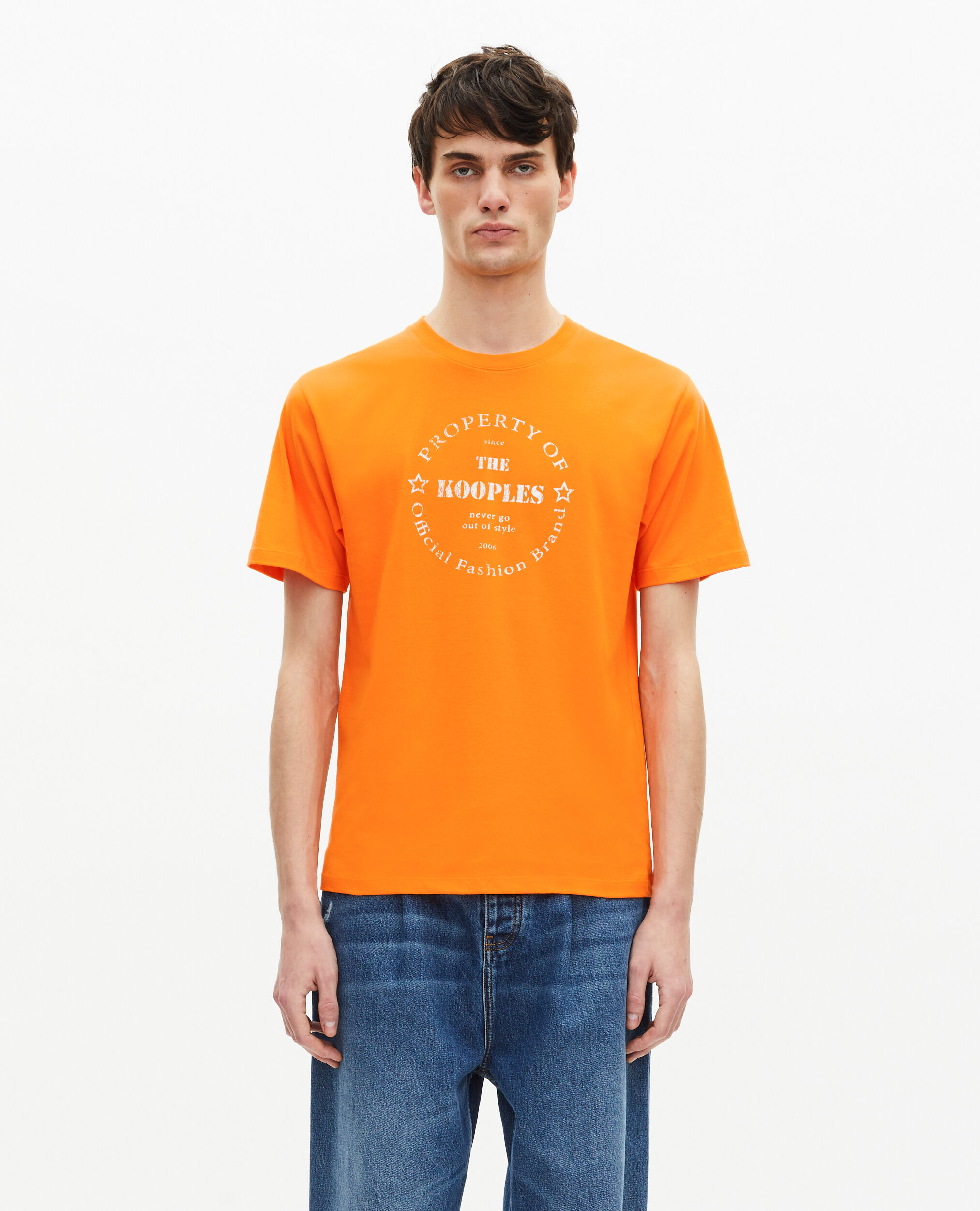 T-shirt with orange screen printing, ORANGE, hi-res image number null