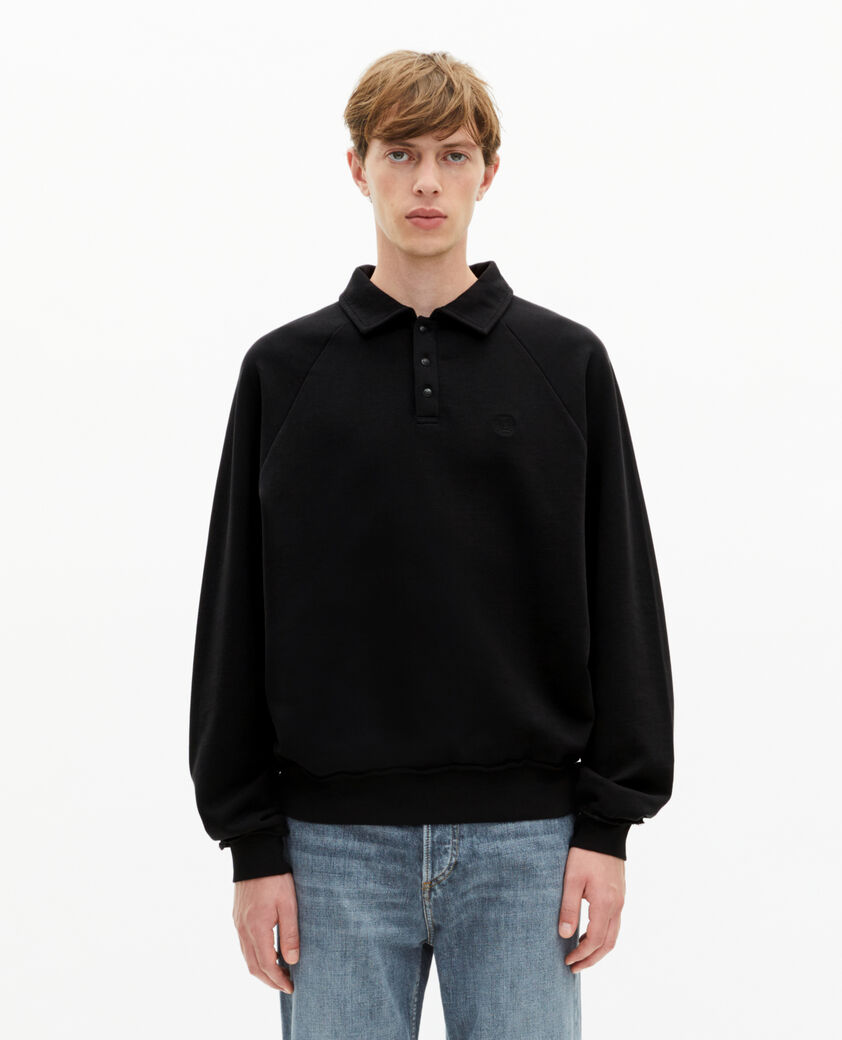 The Kooples MEN BLACK WASHED black polo-neck sweatshirt