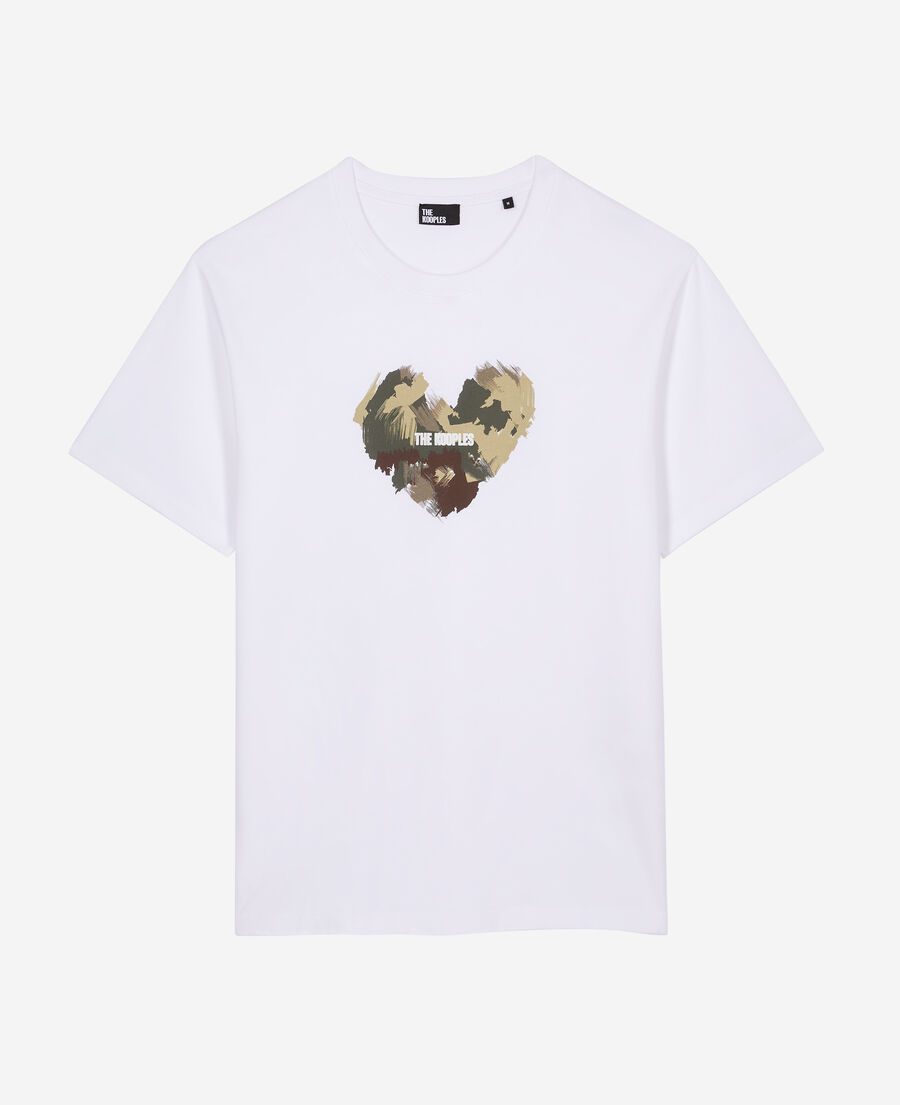 t-shirt blanc avec sérigraphie cœur camo