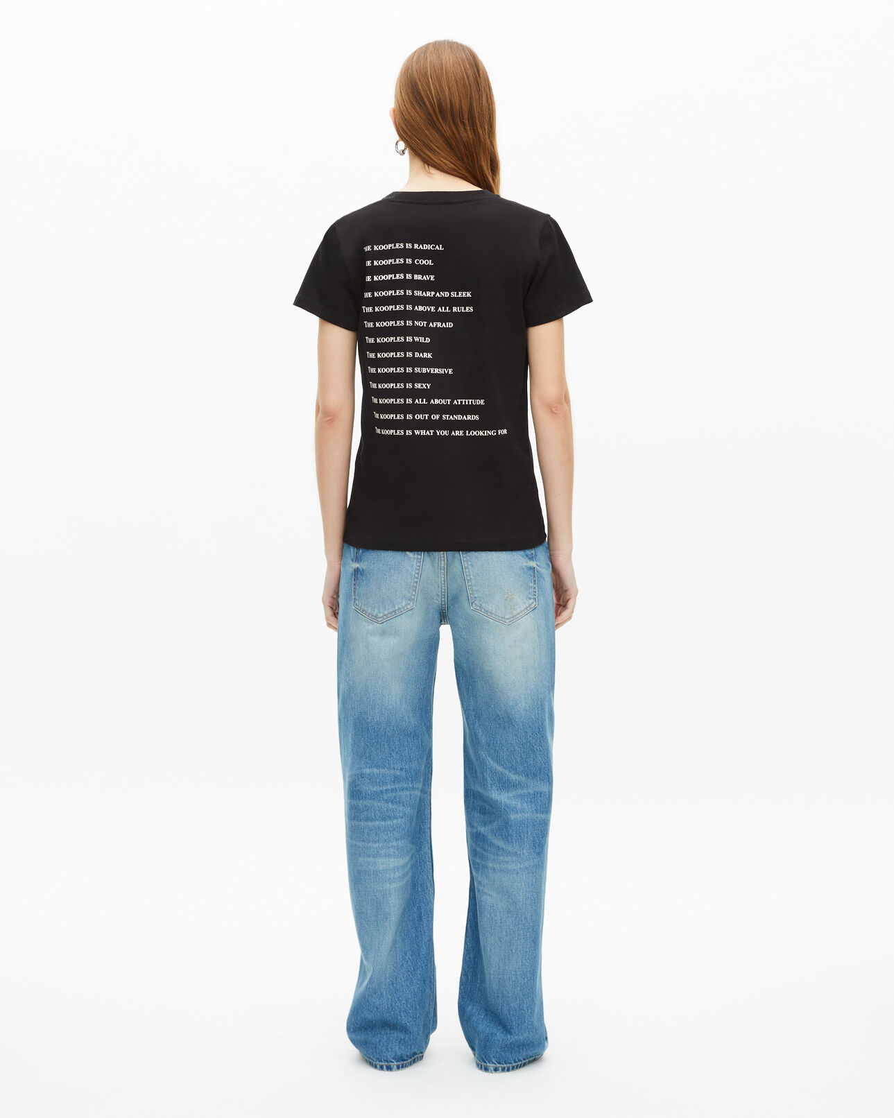The Kooples DAMEN BLACK schwarzes t-shirt mit „what is“-schriftzug