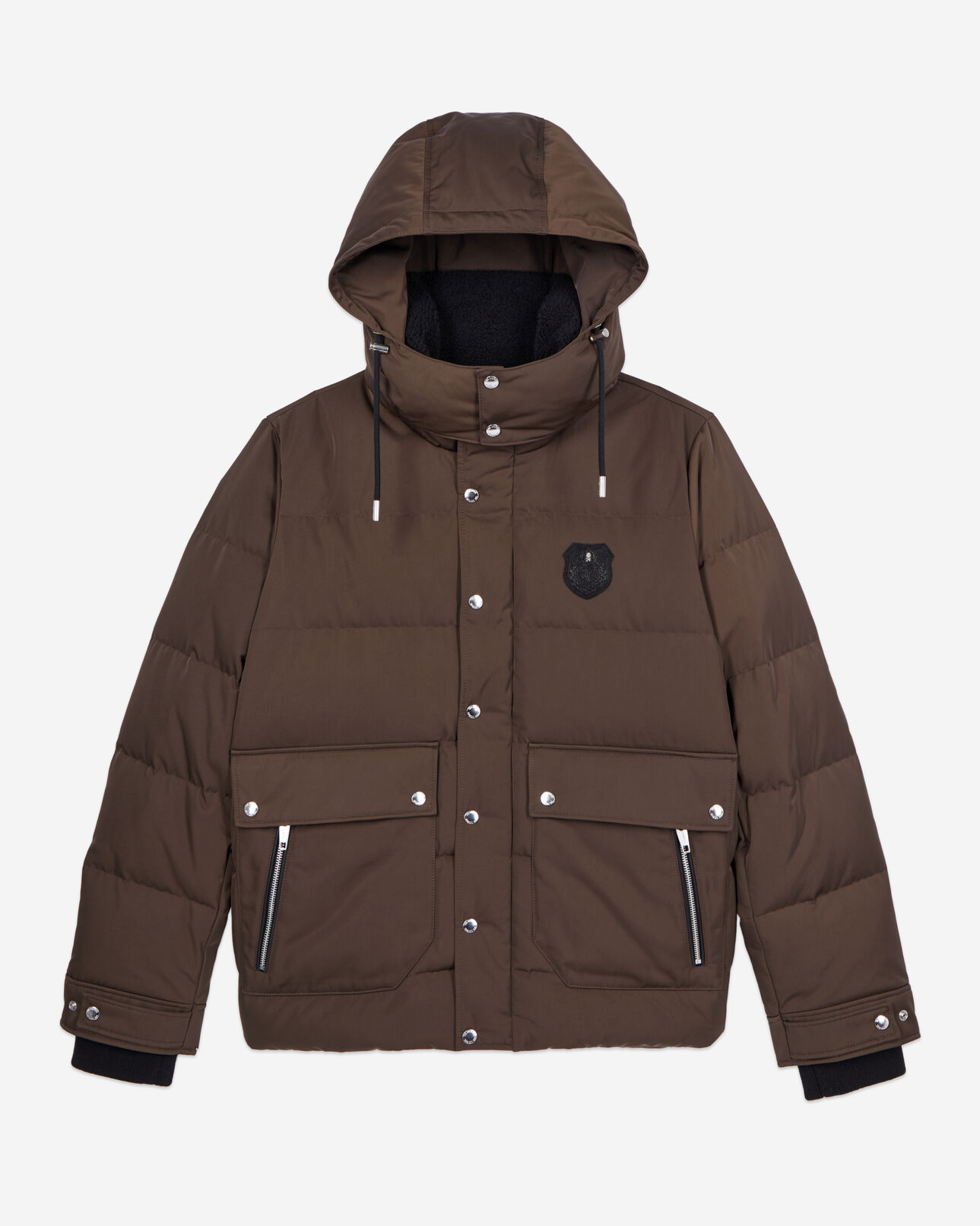The Kooples HERREN BROWN braune daunenjacke mit wappen