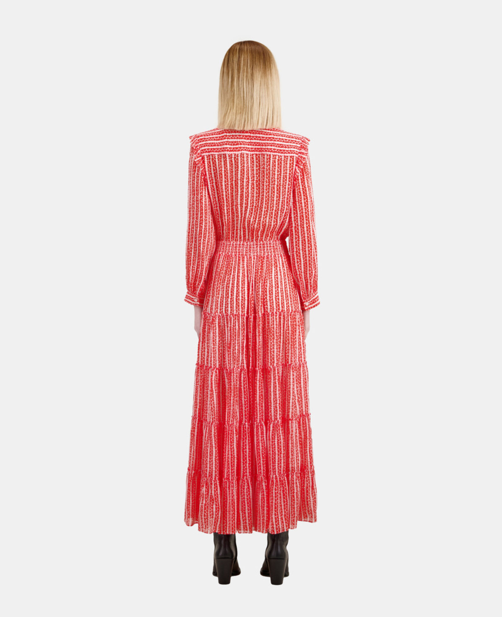 The Kooples MUJER RED WHITE vestido largo estampado volantes