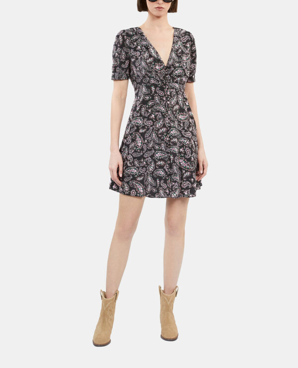 The Kooples F BLACK / PINK short printed dress with buttons
