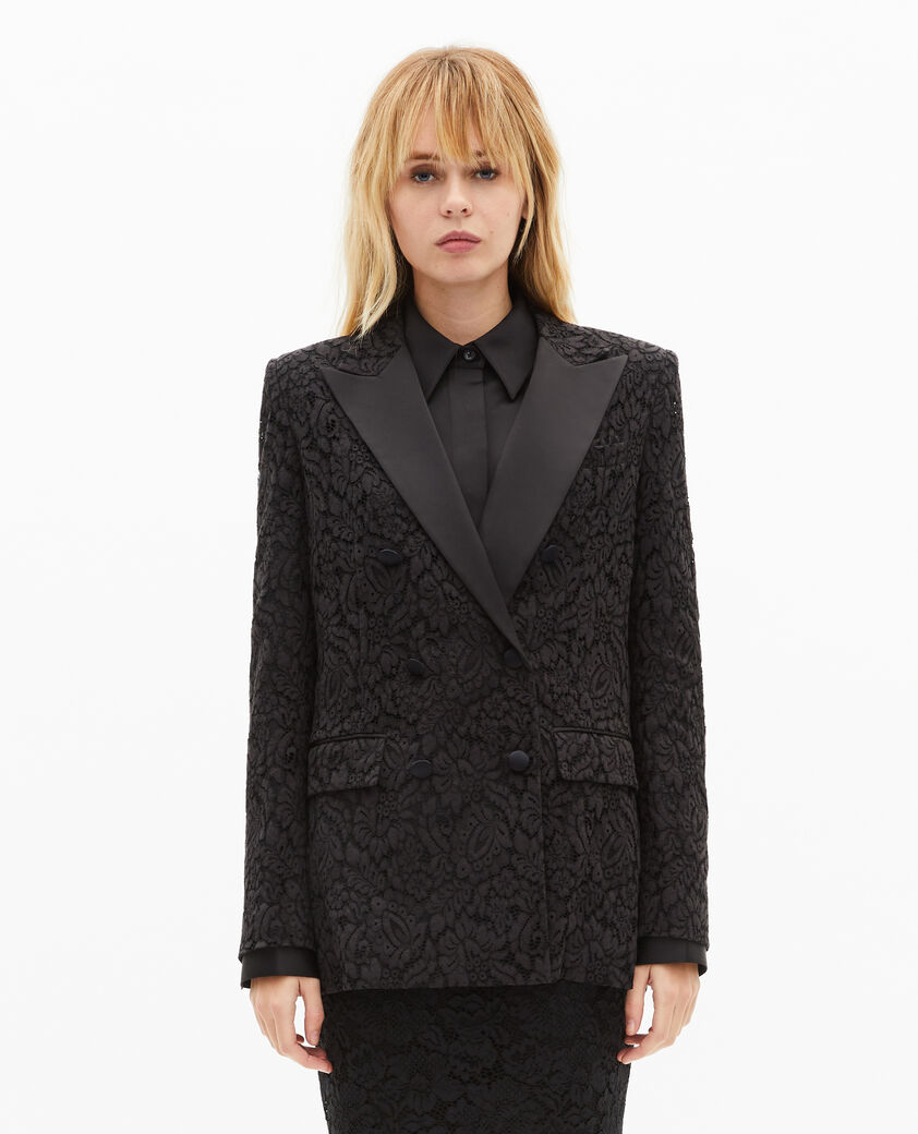The Kooples WOMEN BLACK black lace suit jacket