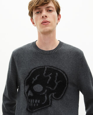 The Kooples HOMME ANTHRACITE MELANGE pull tête de mort gris foncé