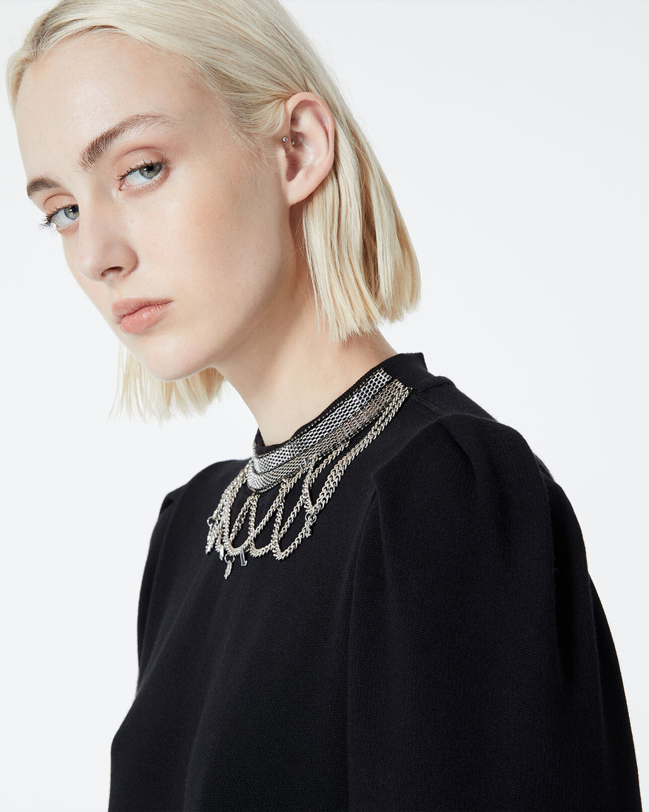 The Kooples FEMME BLACK robe avec collier bijoux au col