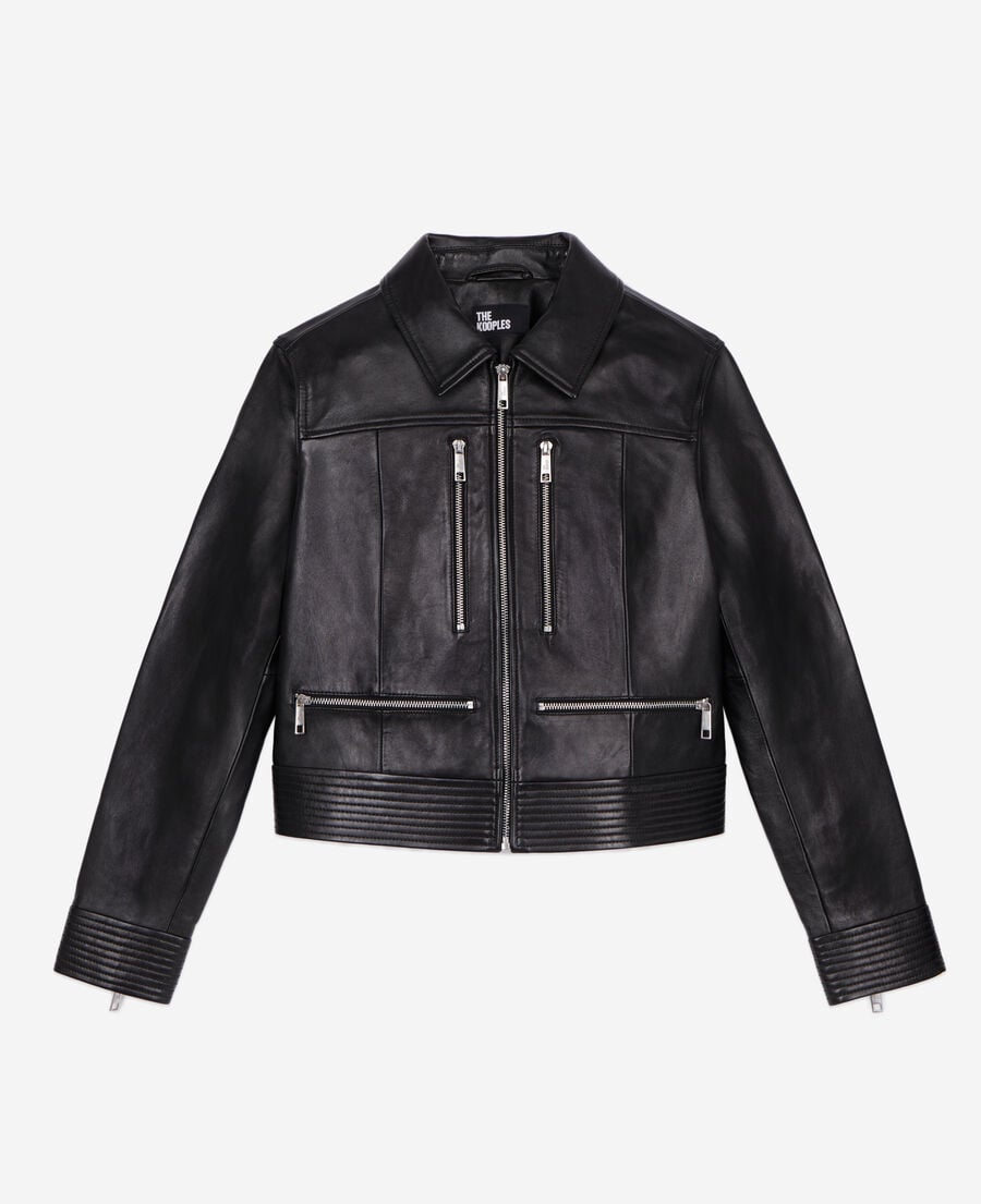 The Kooples WOMEN BLACK black leather biker jacket with zipper