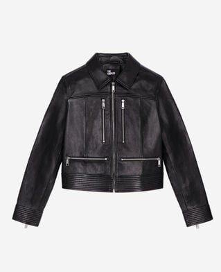 The Kooples WOMEN BLACK black leather biker jacket with zipper
