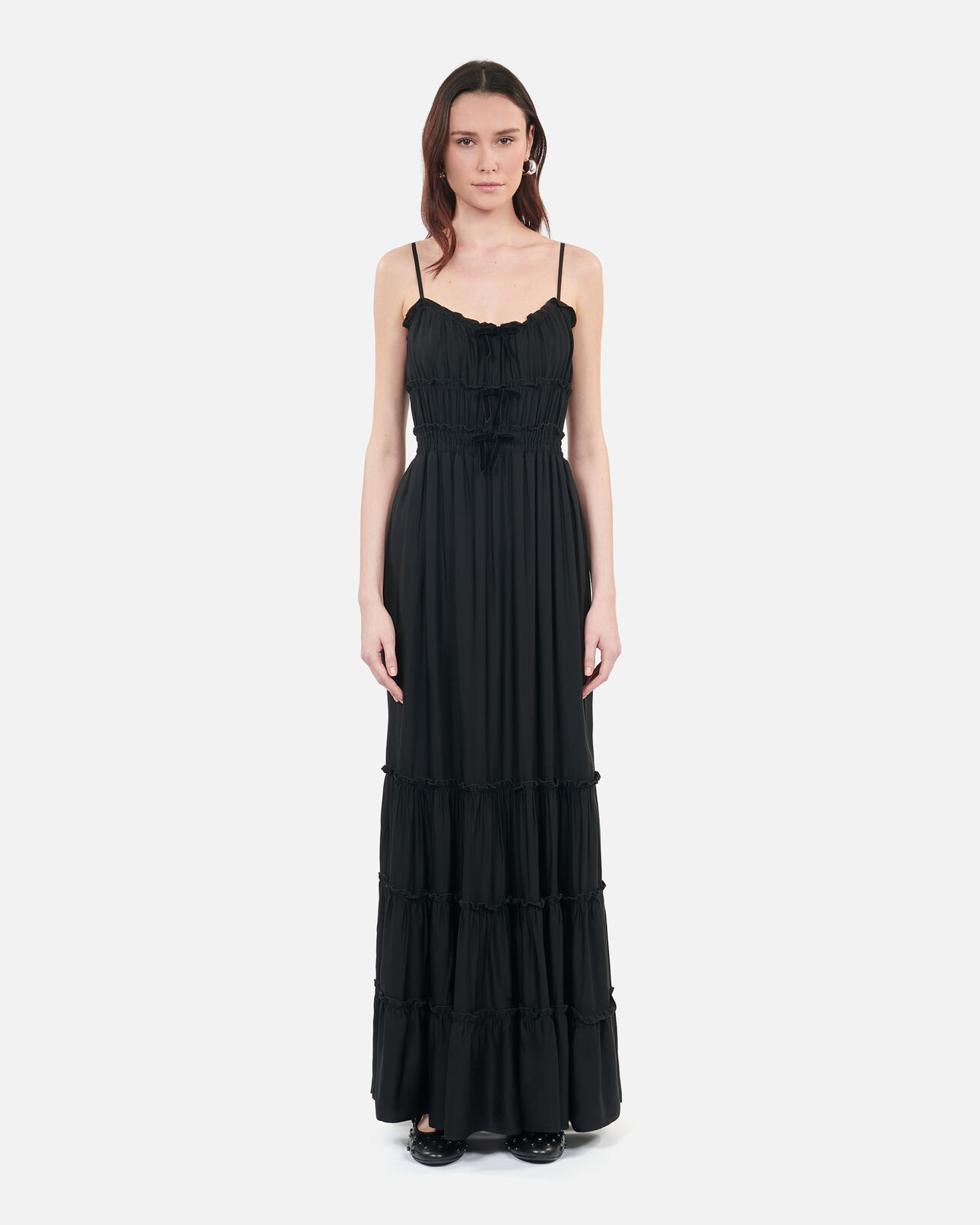The Kooples WOMEN BLACK long black dress with bows