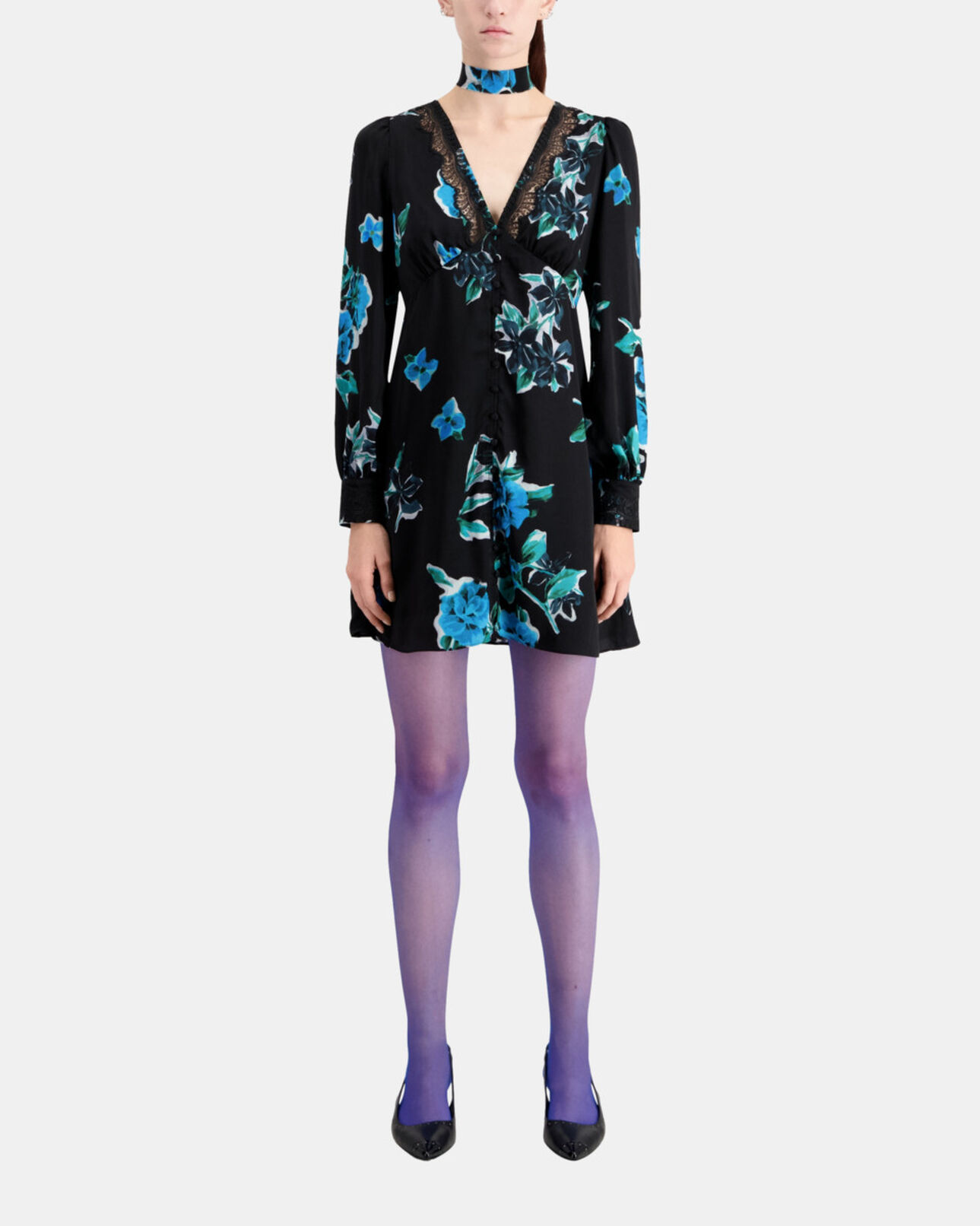 The Kooples FEMME BLACK BLUE robe courte imprimée avec détails en dentelle