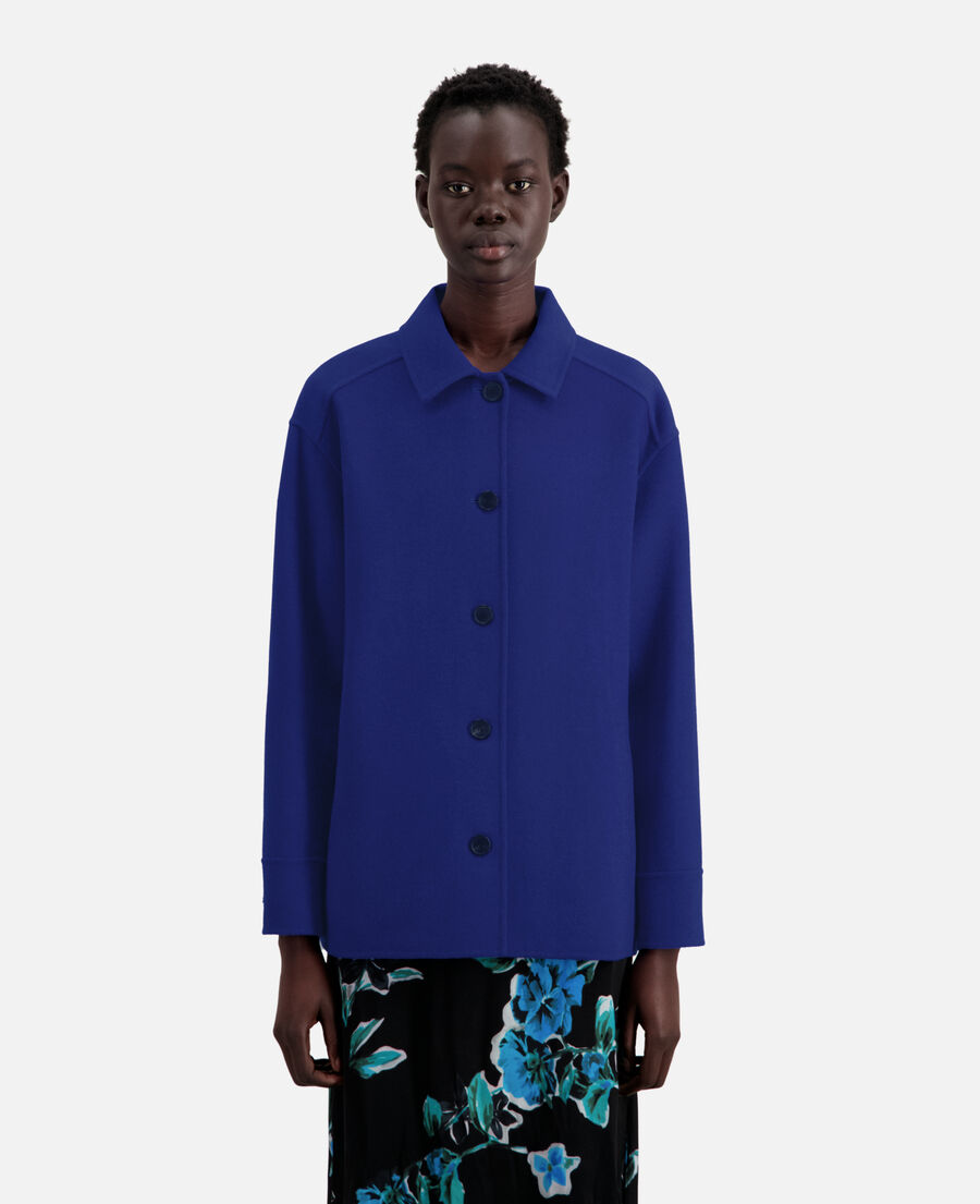 blouson type surchemise bleu en laine mélangée