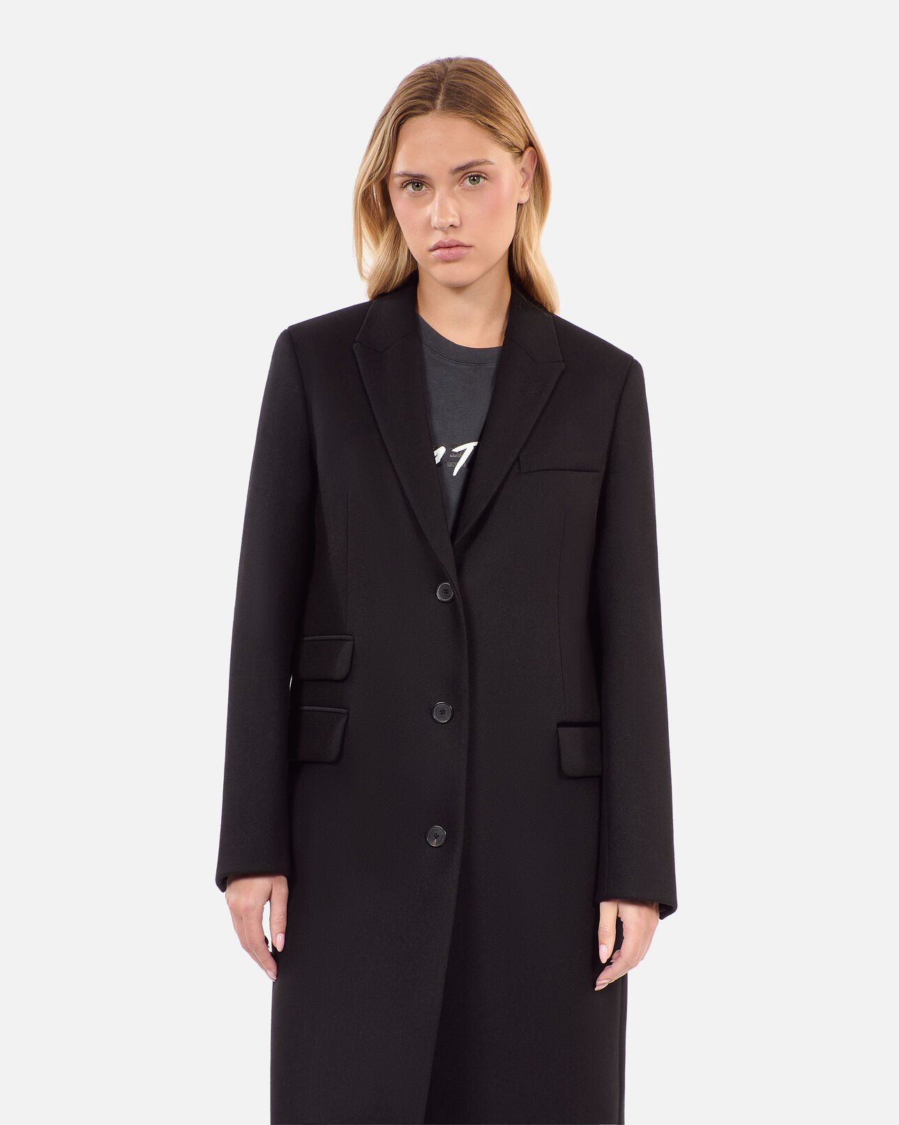 The Kooples WOMEN BLACK long black wool-blend coat