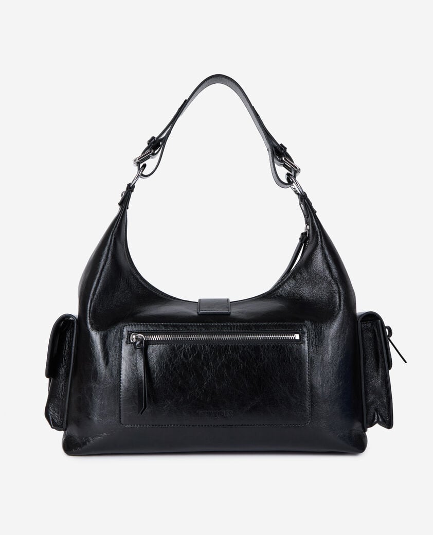 The Kooples FEMME BLACK sac amelia xl en cuir craquelé noir