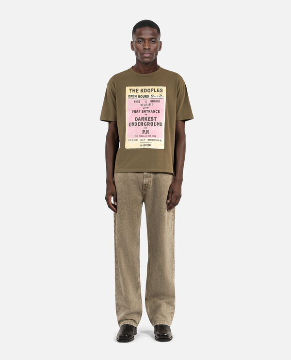 The Kooples MEN OLIVE KAKI t-shirt with khaki screen print