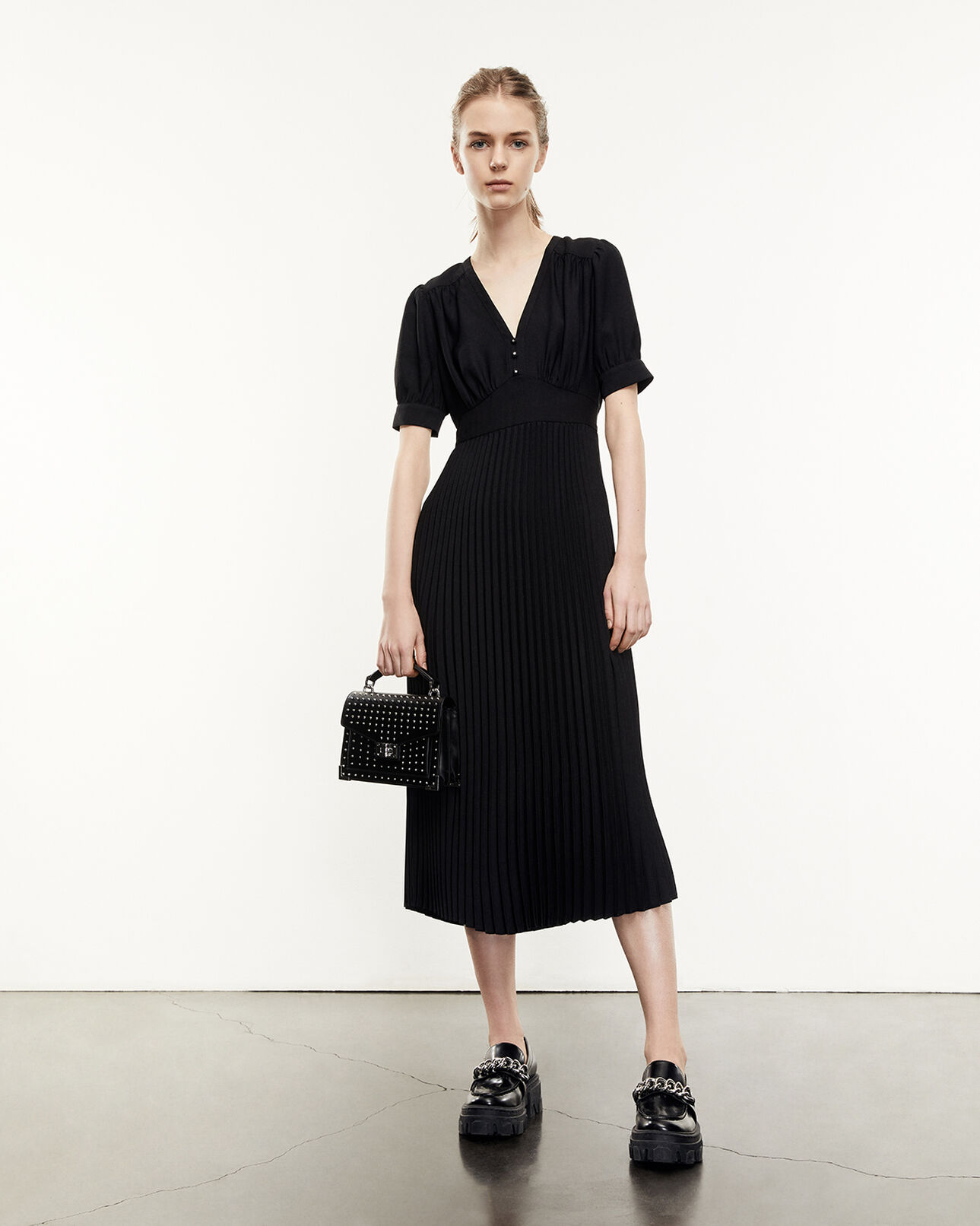 The Kooples WOMEN BLACK long black pleated dress