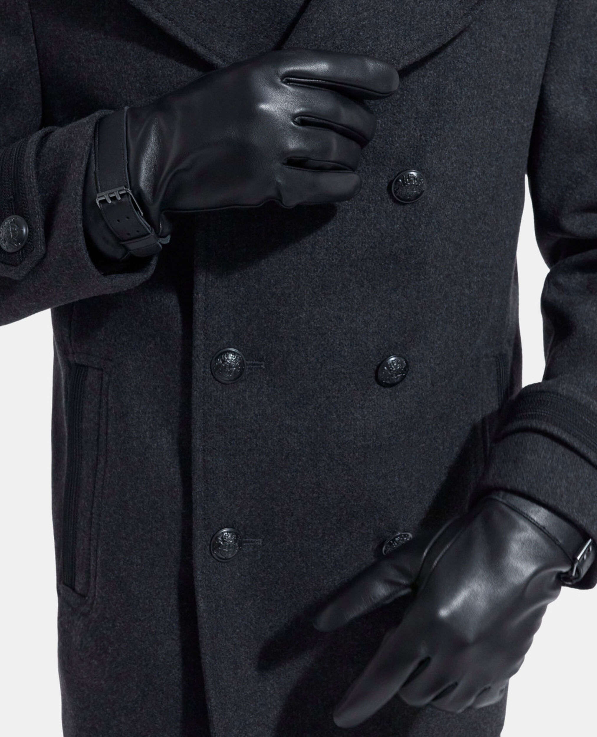 Black leather gloves, BLACK, hi-res image number null