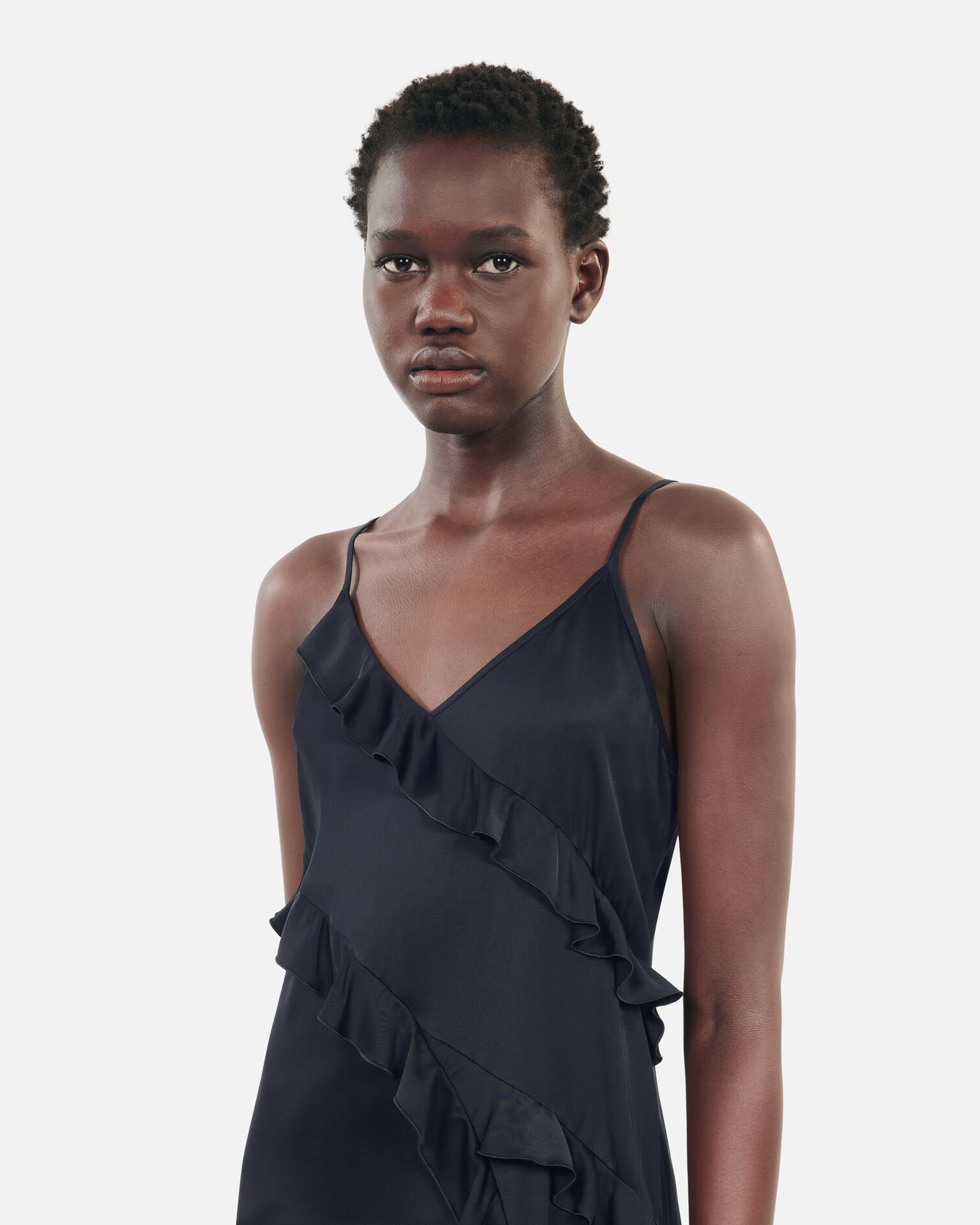 Black long slipdress, BLACK, hi-res image number null
