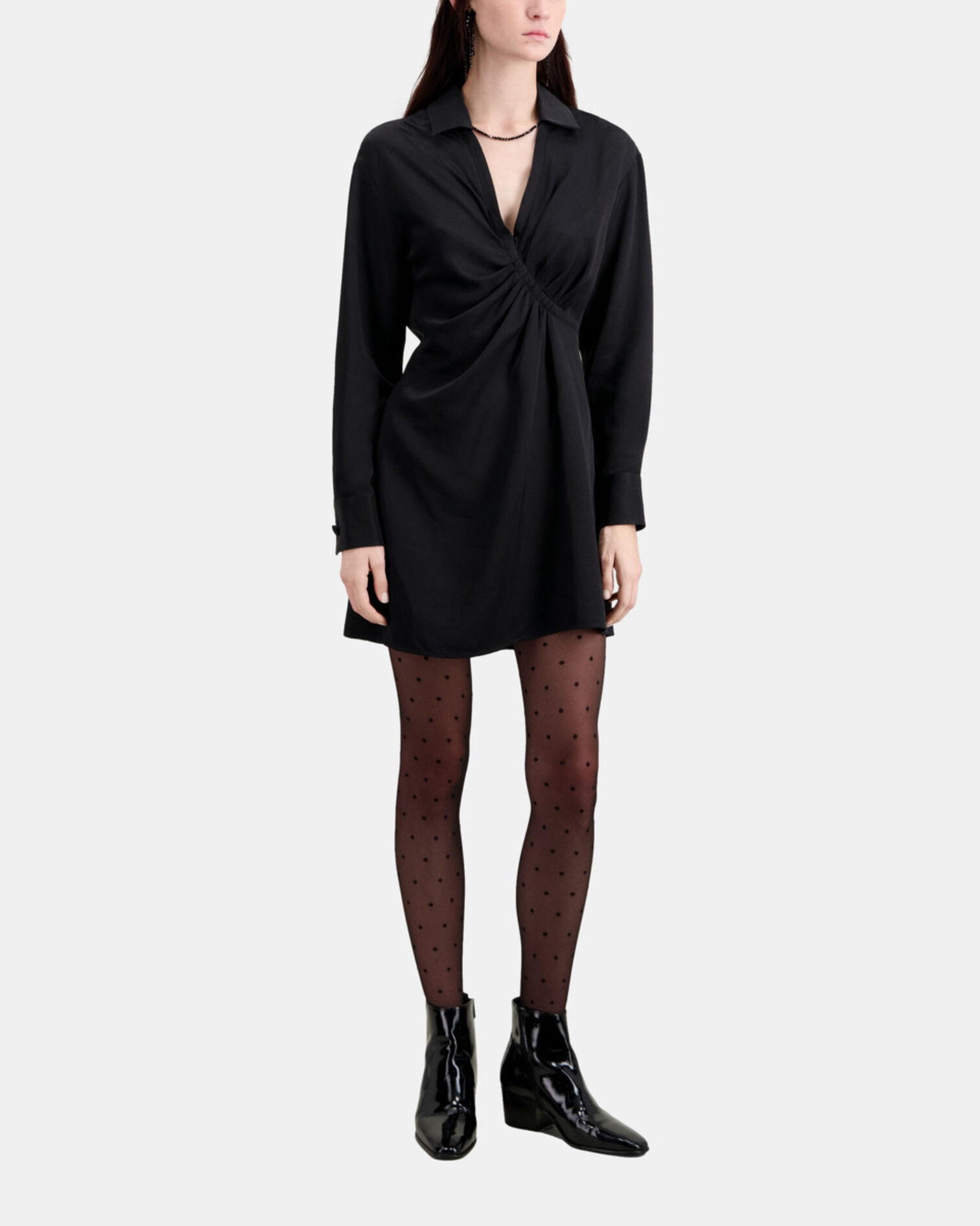 Short black dress with draping, BLACK, hi-res image number null