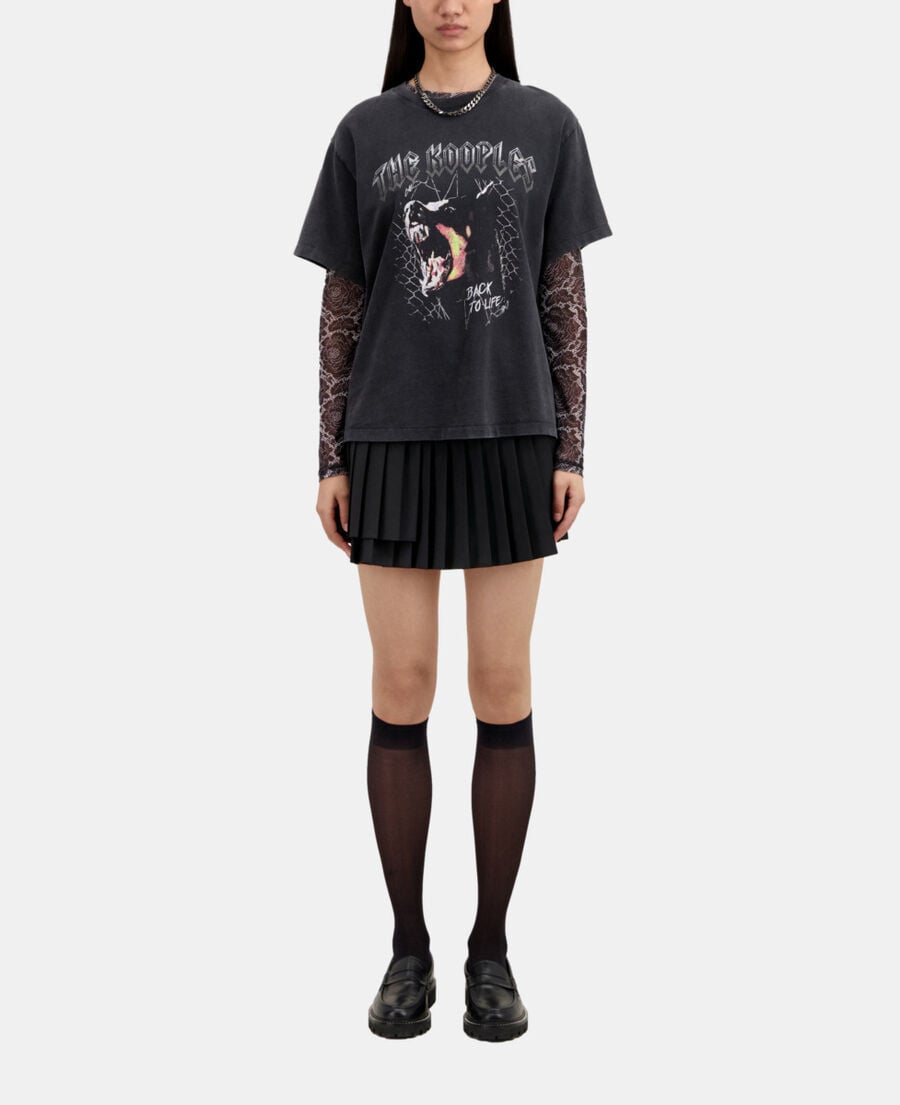 The Kooples F BLACK WASHED women's black t-shirt with barking dog serigraphy