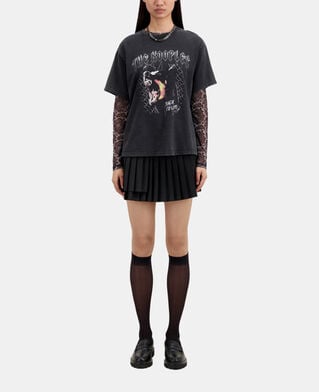 The Kooples F BLACK WASHED women's black t-shirt with barking dog serigraphy