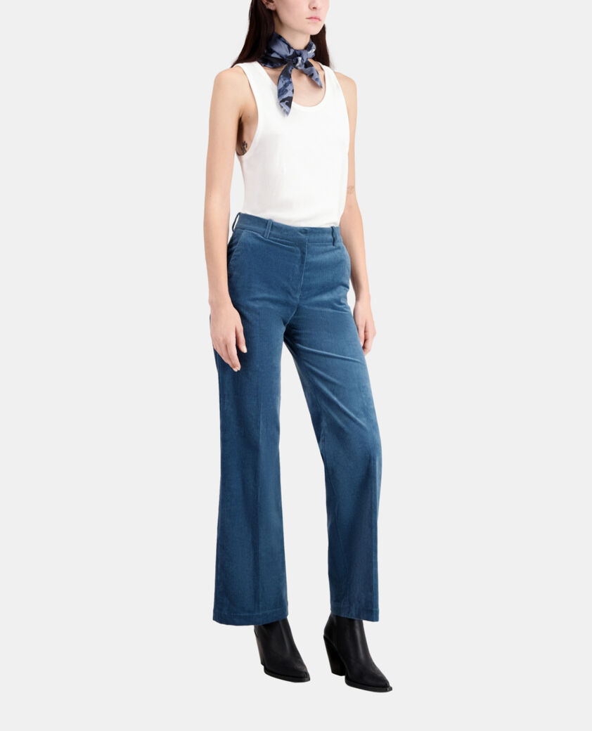 The Kooples FEMME BLUE PETROL pantalon bleu en velours côtelé