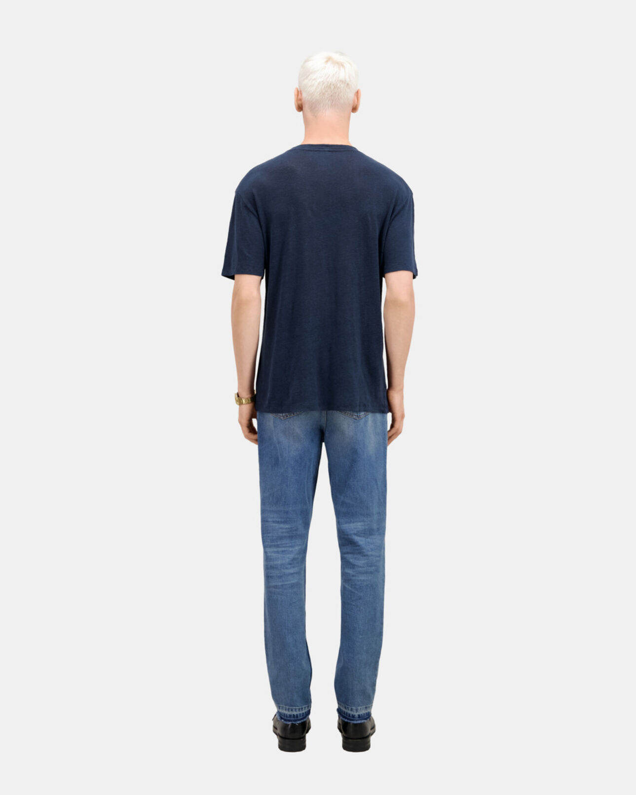 The Kooples MEN NAVY men's navy blue linen t-shirt with blazon
