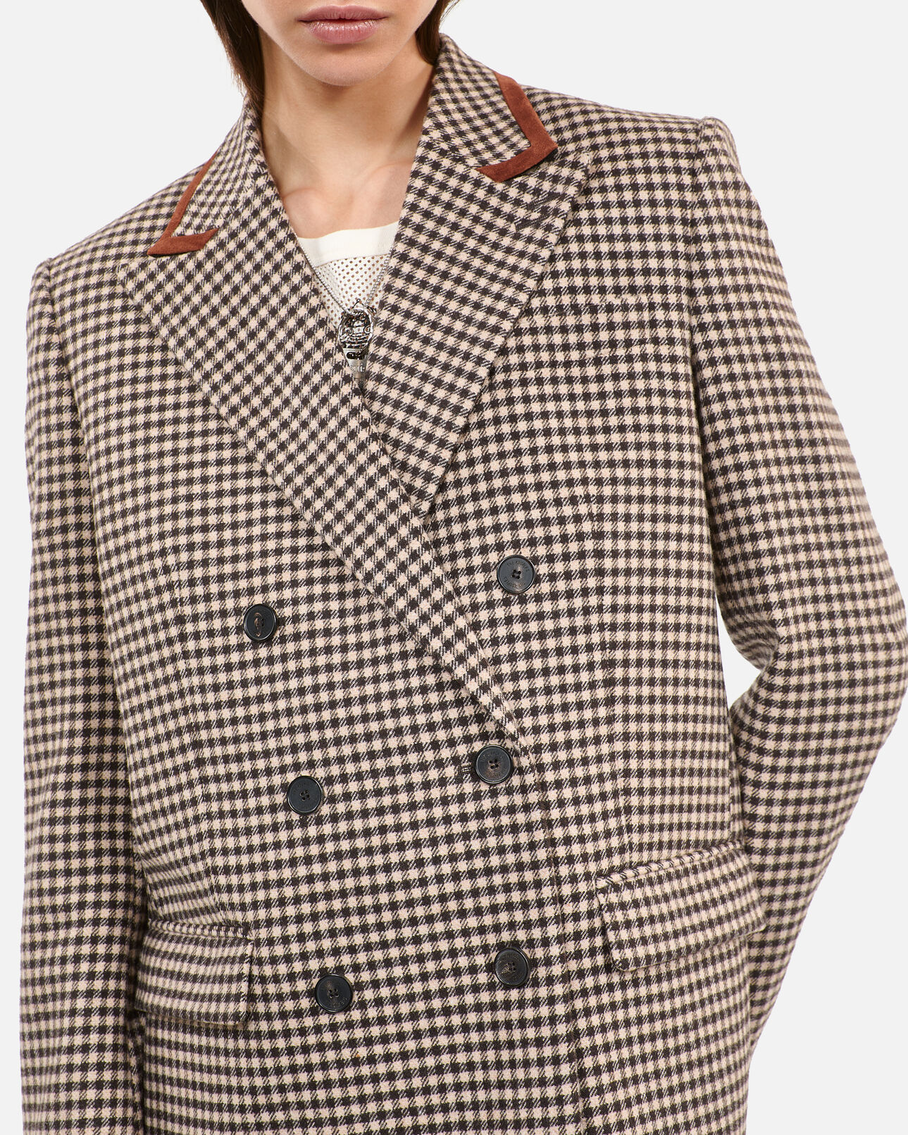 The Kooples WOMEN ECRU BLACK vichy check suit jacket
