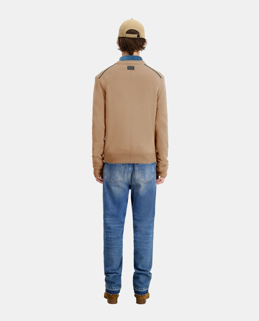 The Kooples HOMME BROWN-BEIGE pull marron en laine