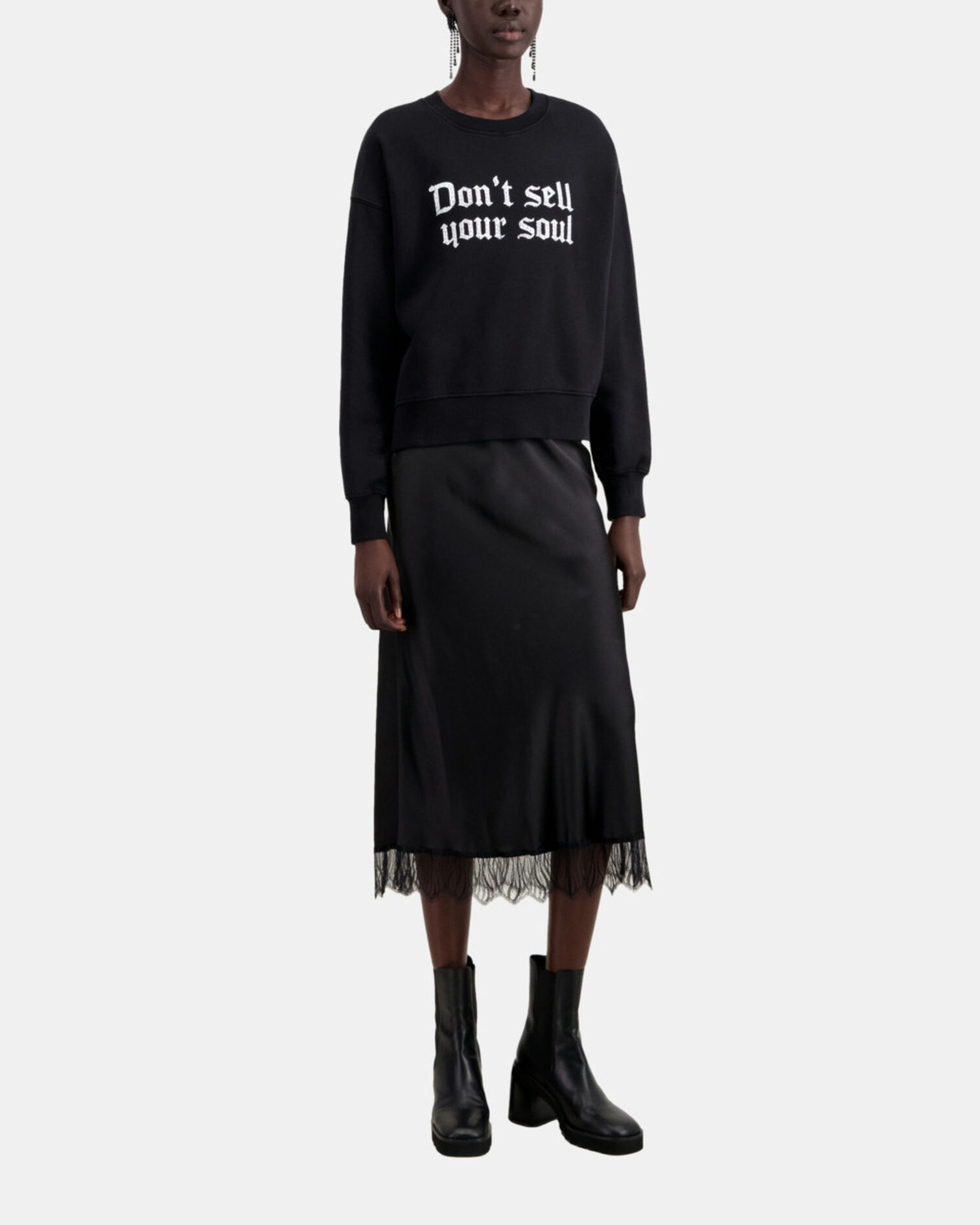 Black sweatshirt with Don't sell your soul serigraphy, BLACK, hi-res image number null