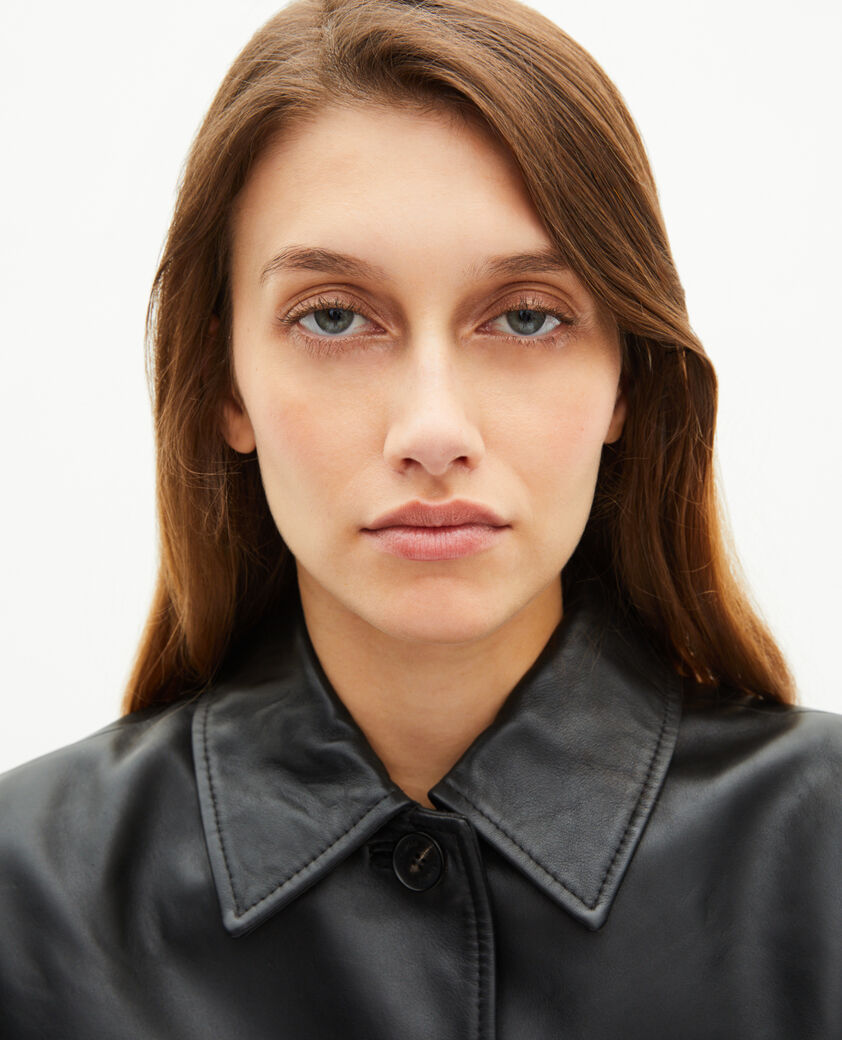 The Kooples WOMEN BLACK long black leather coat
