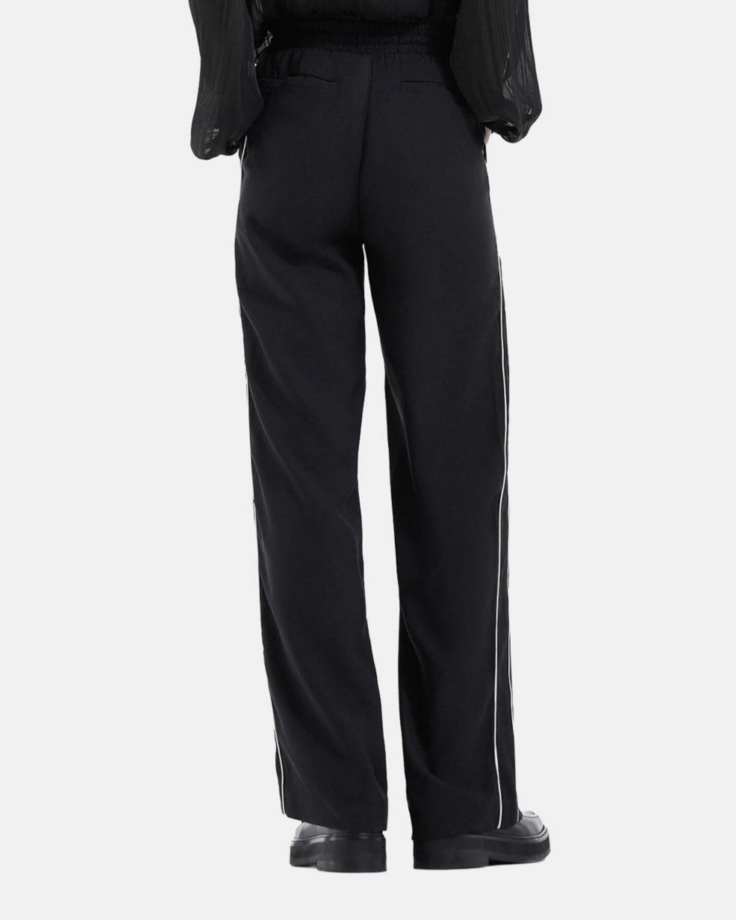 Flowing black satin pants with drawstring, BLACK, hi-res image number null
