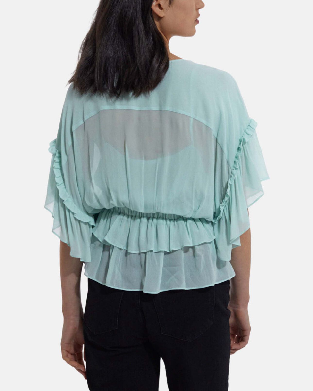 The Kooples WOMEN GREEN ruffled short sleeved top