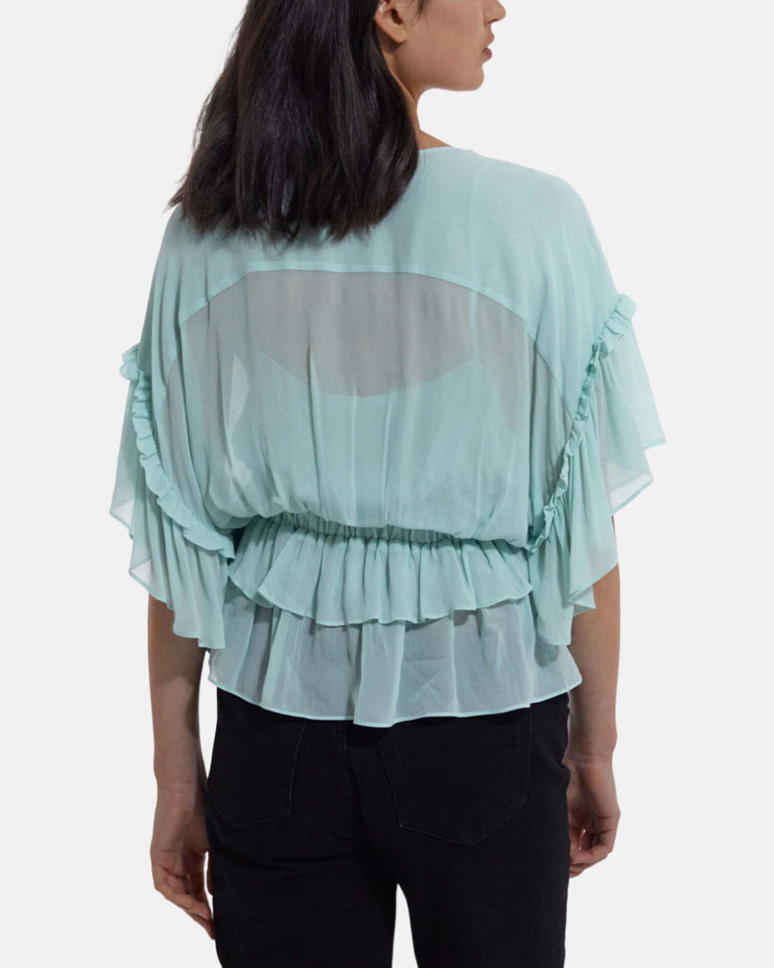 Ruffled short sleeved top, GREEN, hi-res image number null