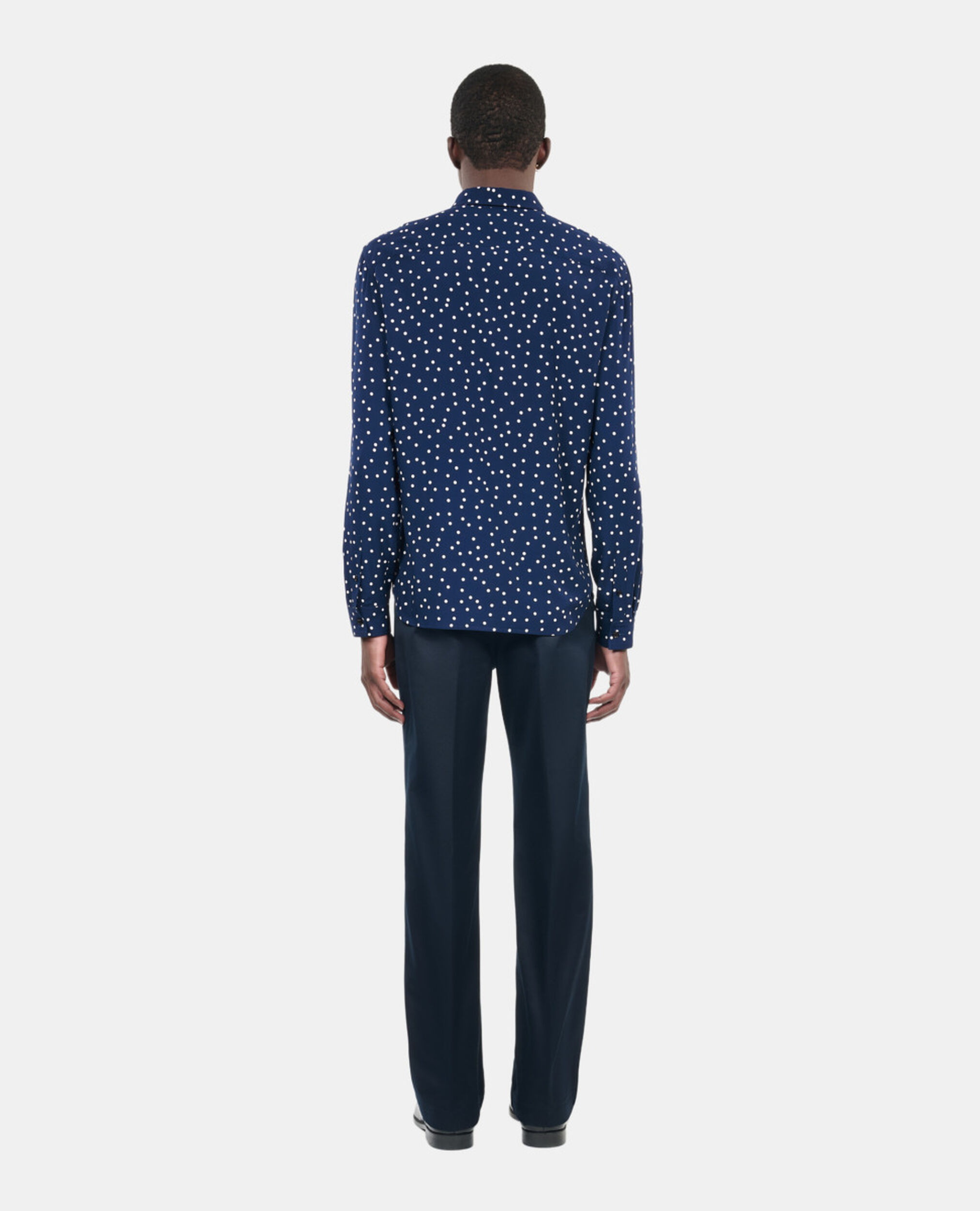 Blue and white polka dot print shirt, DARK NAVY-ECRU, hi-res image number null