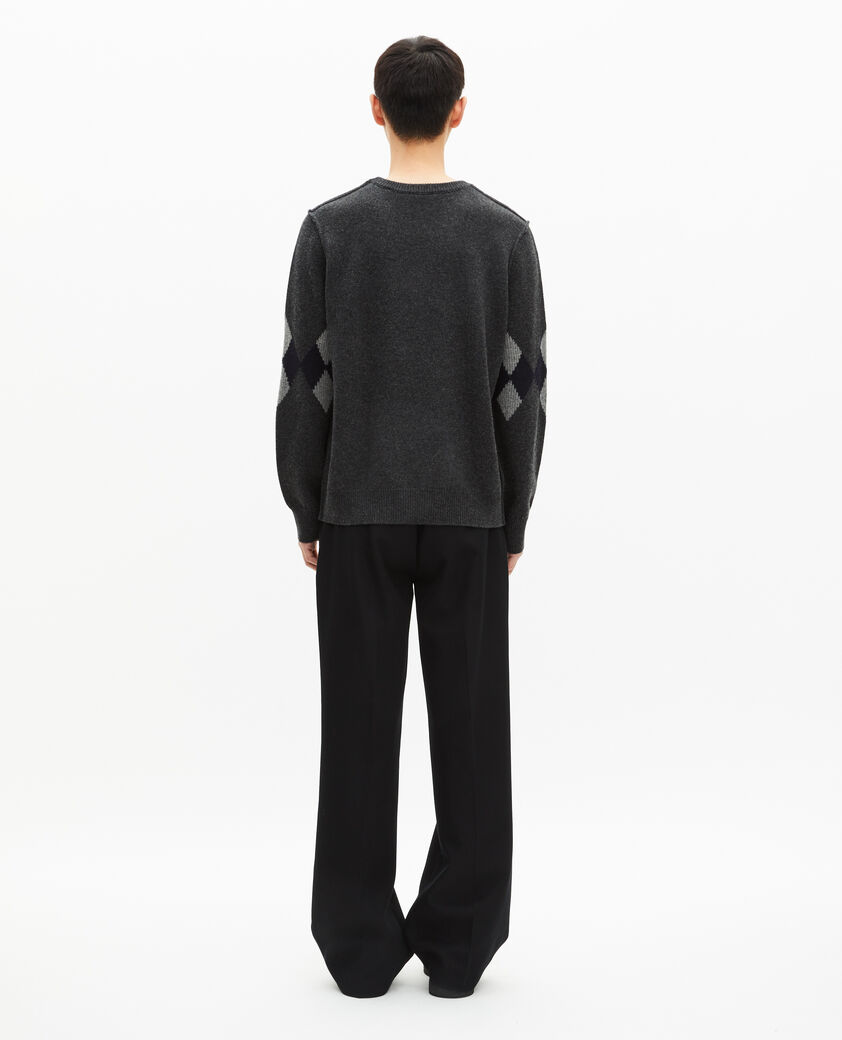 The Kooples HOMME GREY BLUE pull en laine &agrave; motif losanges gris