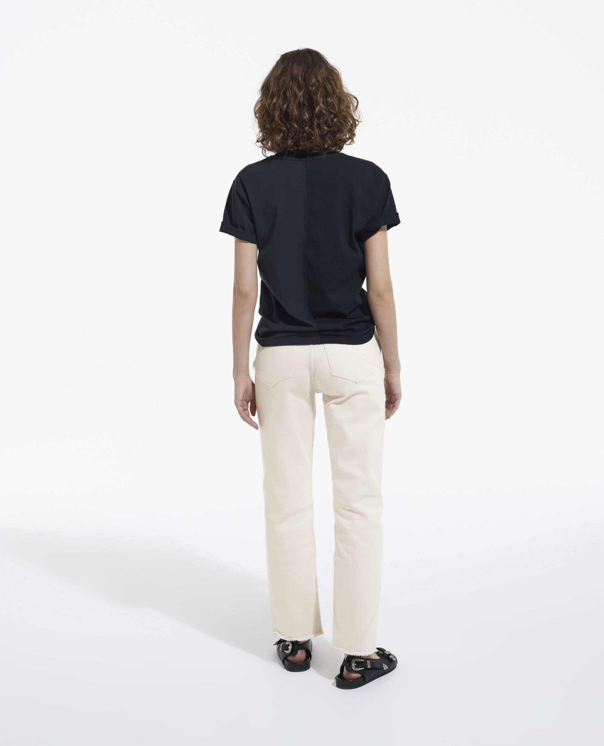 T-shirt coton noir délavé imprimé patchwork, BLACK WASHED, hi-res image number null