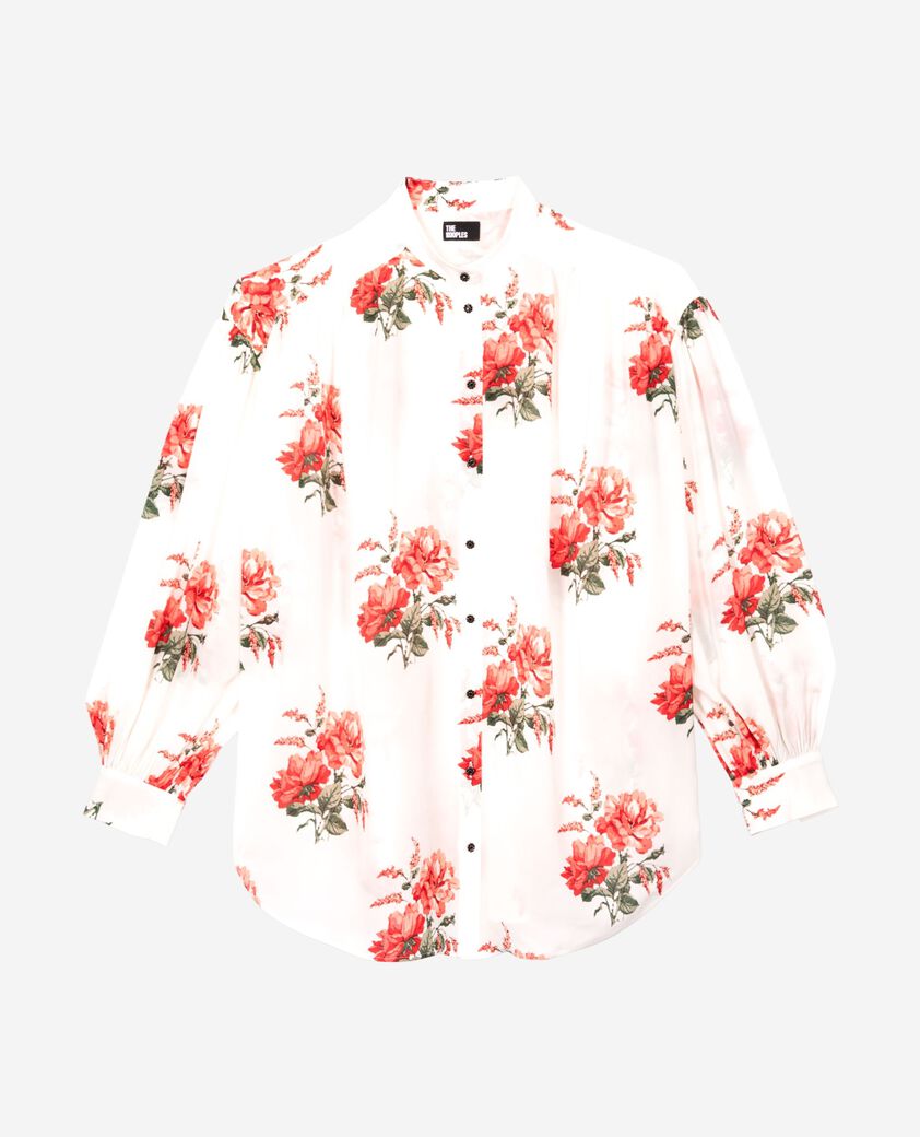 The Kooples FEMME WHITE - RED chemise imprim&eacute; fleuri blanche