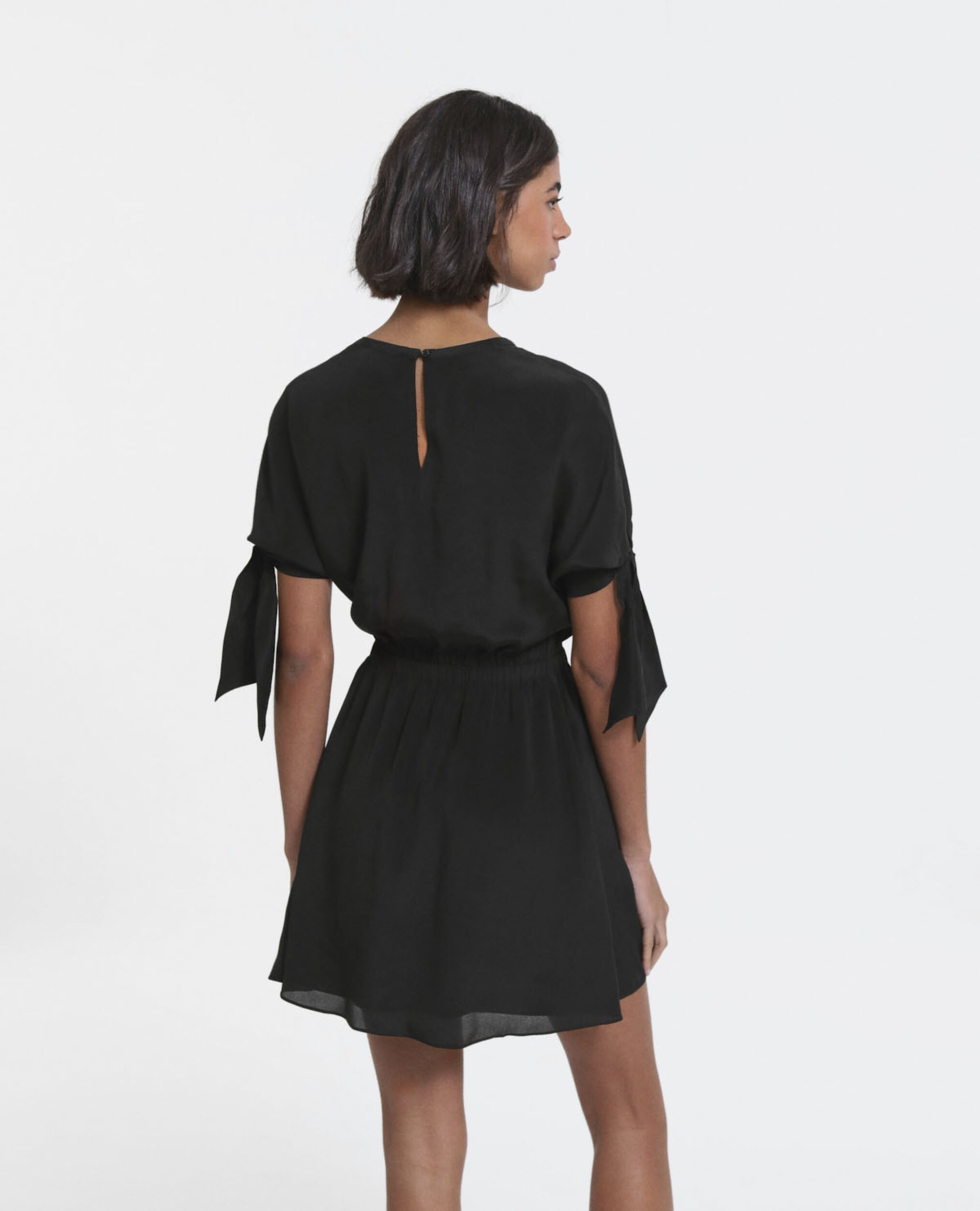 Short black dress with knotted short sleeves, BLACK, hi-res image number null