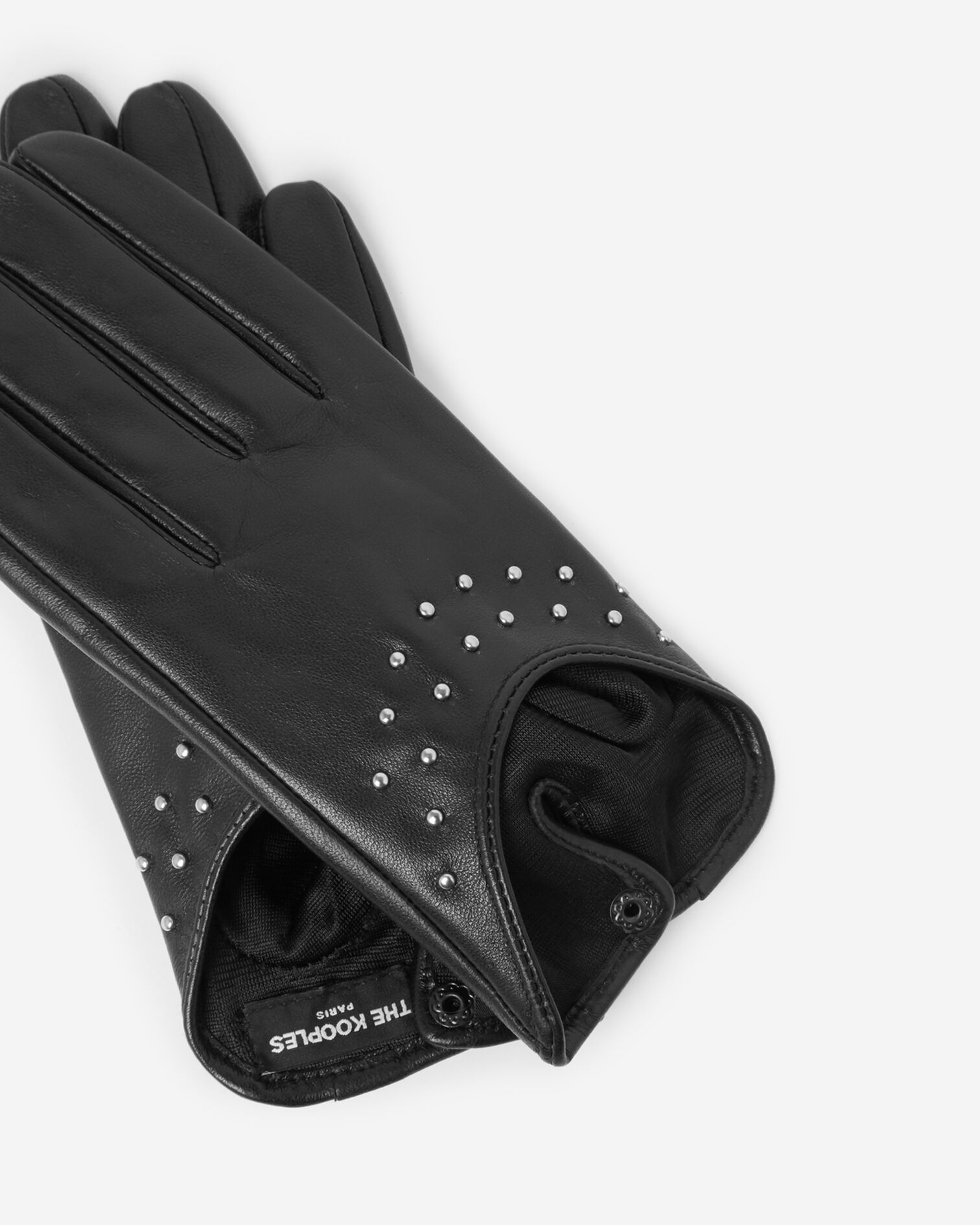 Gants cuir noir détails cloutés, BLACK, hi-res image number null