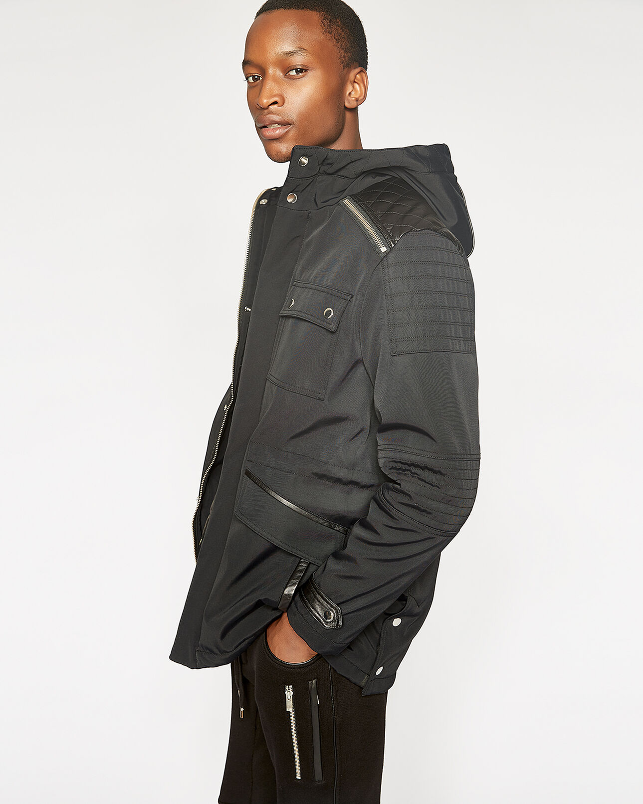 The Kooples MEN BLACK mid-length black parka