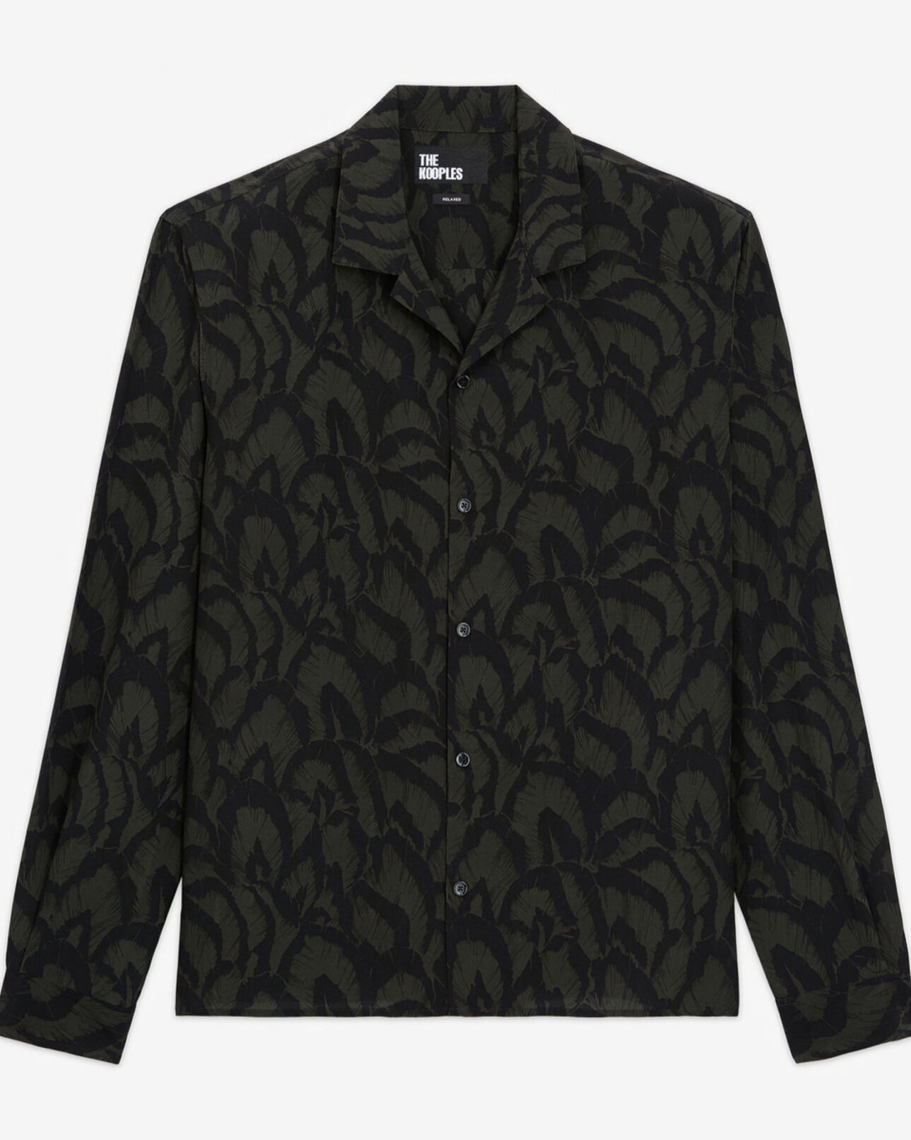 The Kooples HOMME KAKI BLACK chemise col hawaïen en soie imprimée