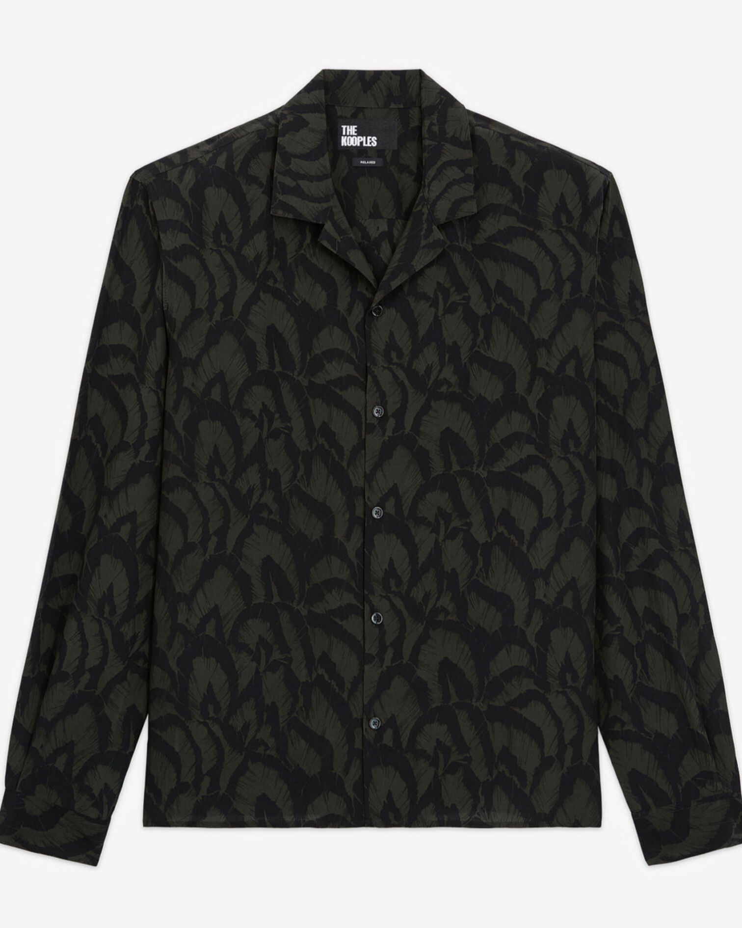 Chemise col hawaïen en soie imprimée, KAKI BLACK, hi-res image number null