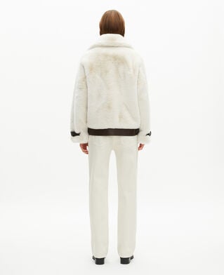 The Kooples WOMEN WHITE ecru fur-effect aviator jacket